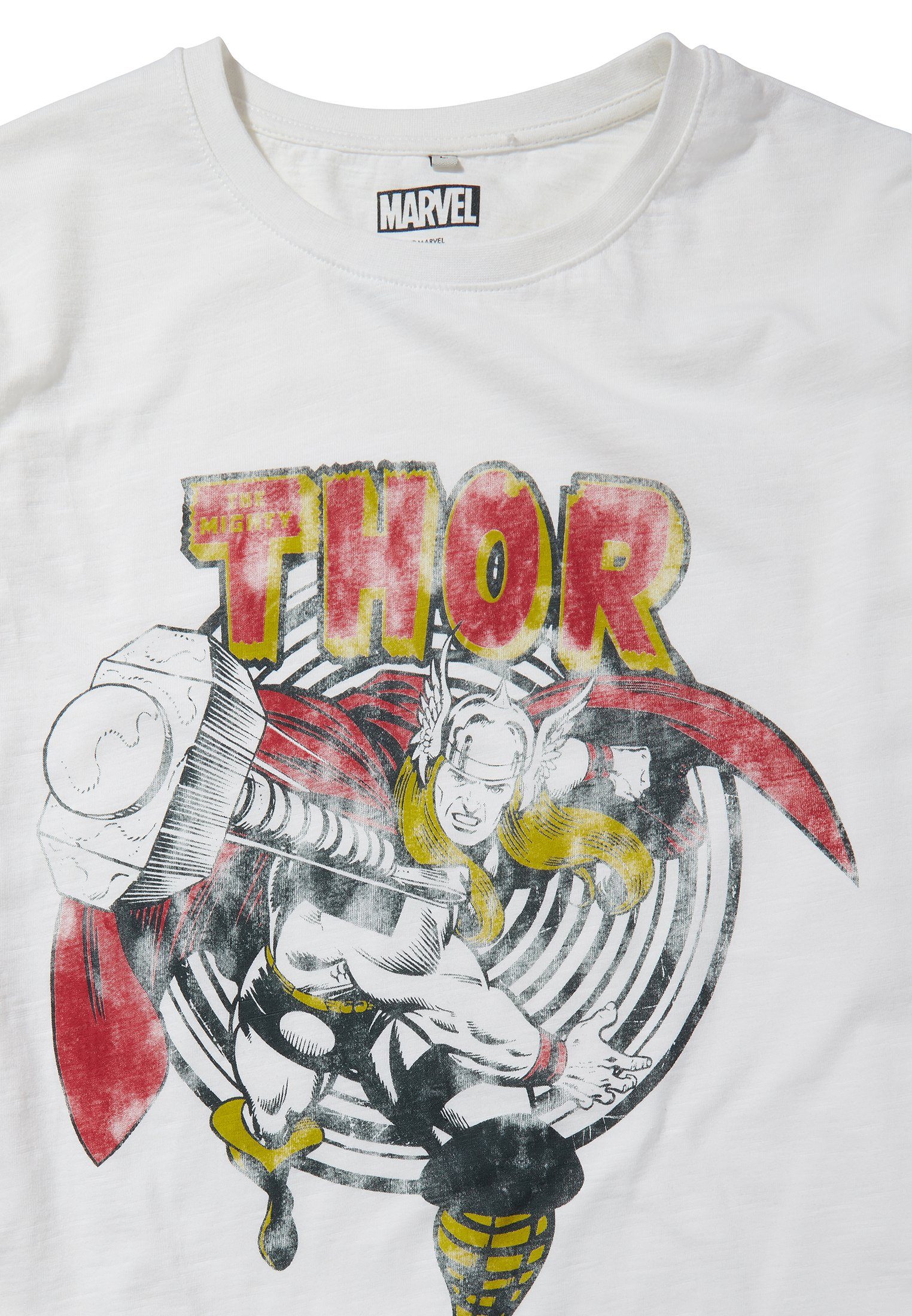T-Shirt Bio-Baumwolle zertifizierte Marvel Thor GOTS Recovered The Slub Hammer Mighty Ecru Retro
