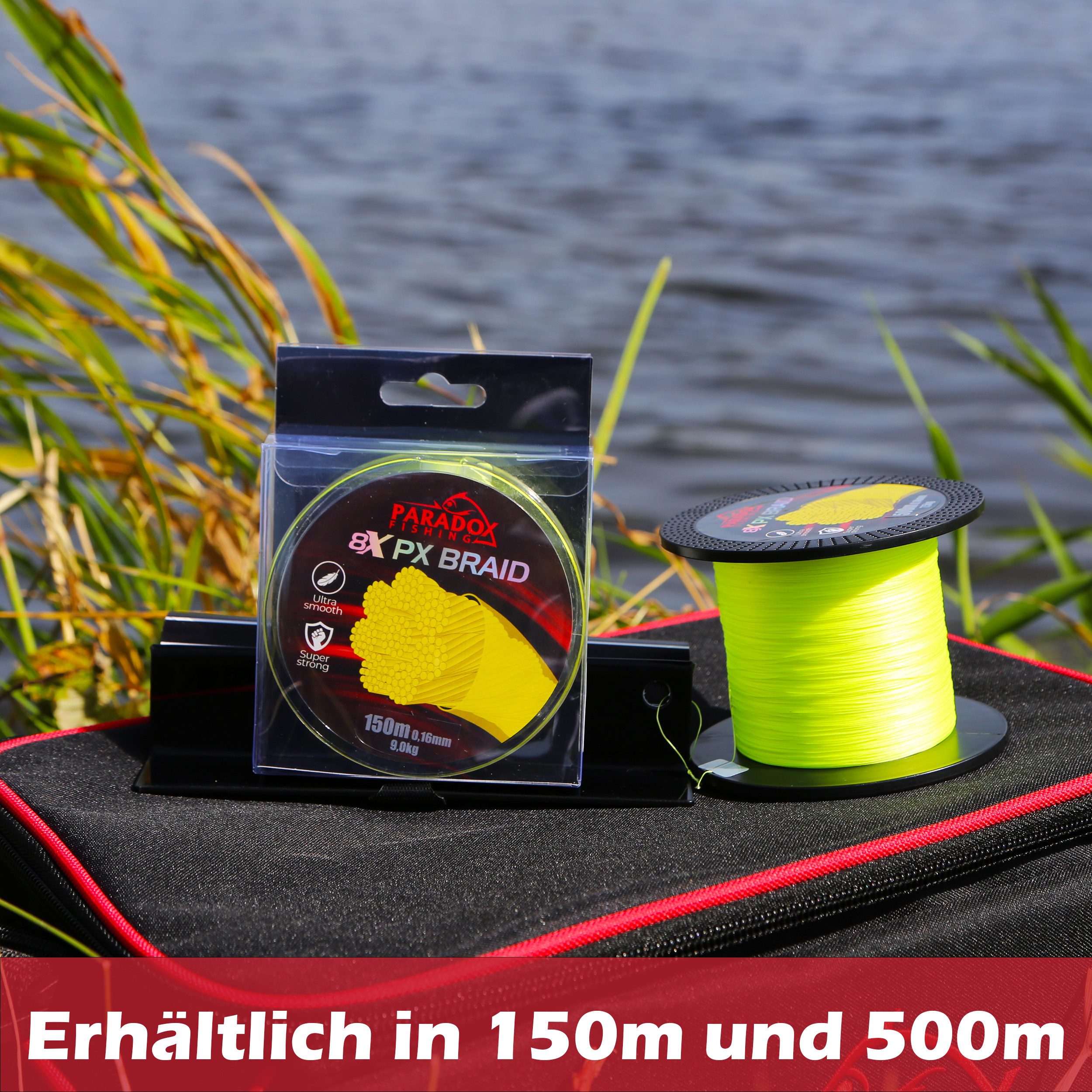 Paradox Fishing Angelschnur 8x geflochten PX, 150 m Länge, -500m Länge, 0,07mm-0,28mm, Chartreuse gelb, 4,6kg-18,5kg