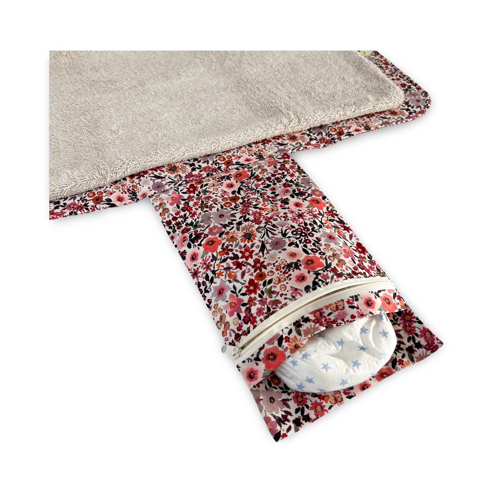 LittleANTunique Wickeltasche Wickelunterlage Windeltasche 2in1 für unterwegs I Flowers Coral, Handgefertigt, Langlebig und Plastikfrei