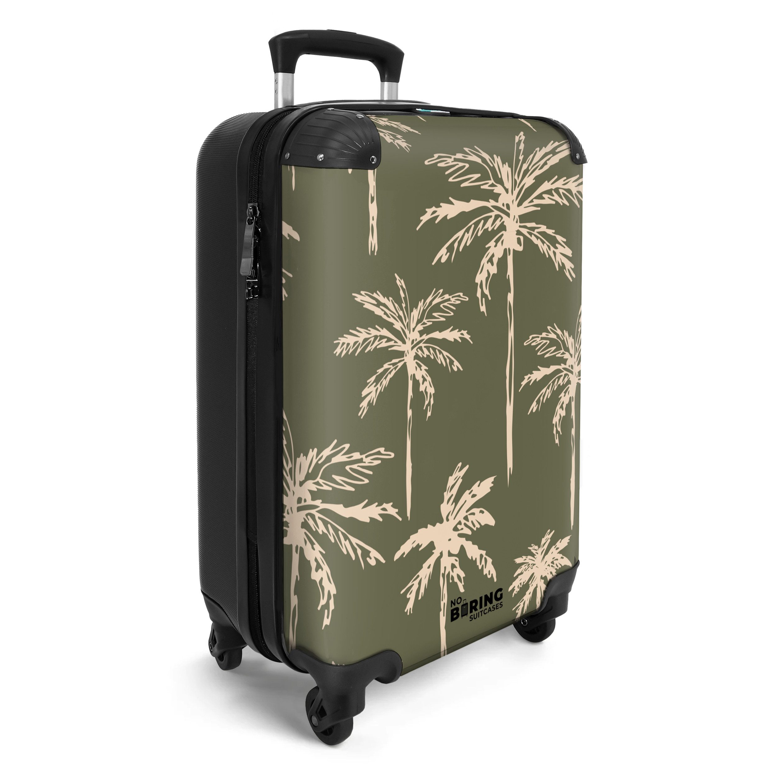 NoBoringSuitcases.com© Hartschalen-Trolley Grün mit beigem Palmenaufdruck günstig online kaufen