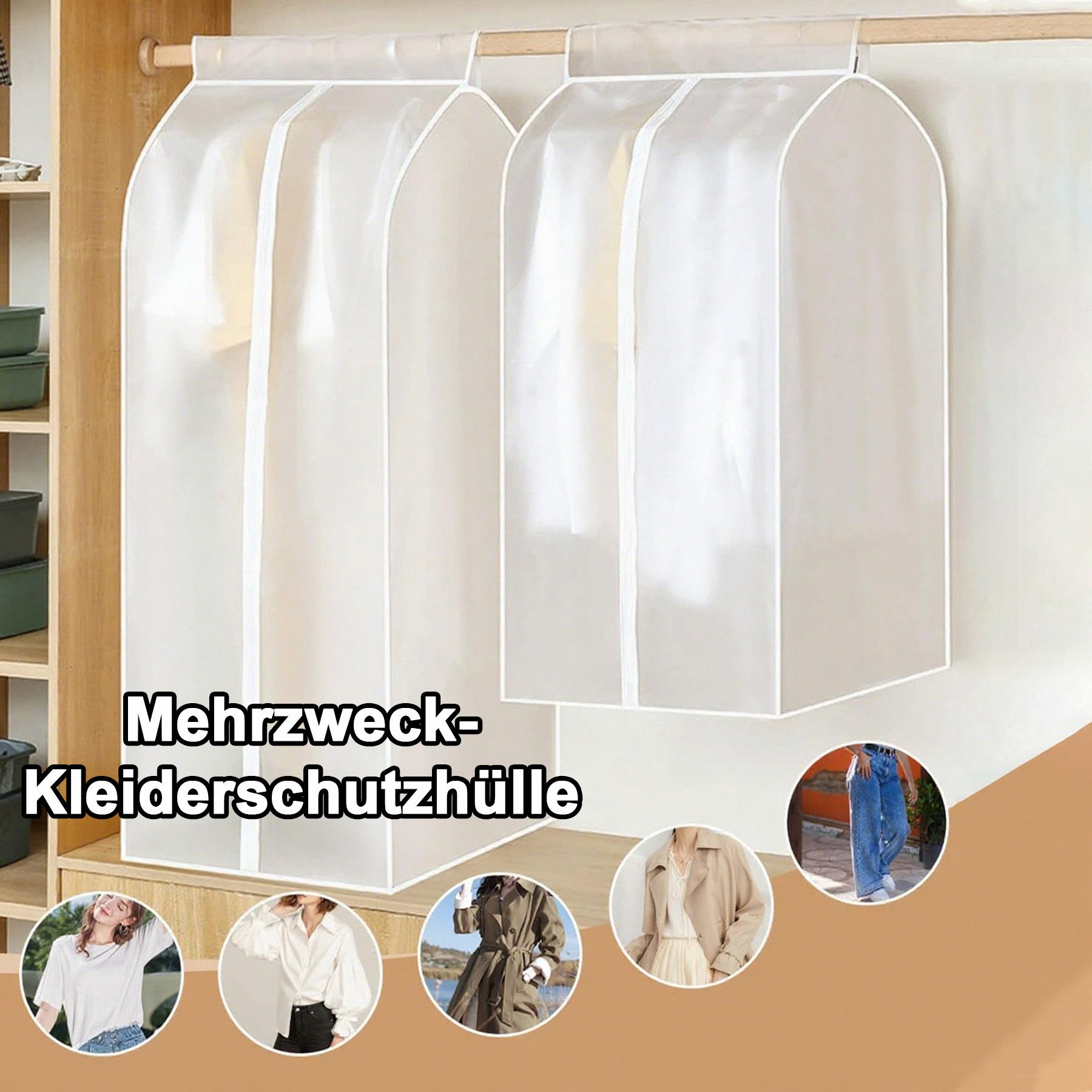 Mutig Kleidersack 2 Stück Staubdichte Kleidersäcke mit Reißverschluss, Kleidersack (transparente Kleiderhülle, Mottensicher, feuchtigkeitsbeständig, schimmelresistent) für Anzug Mantel Kleid Hemden T-Shirt Jacke Aufbewahrung