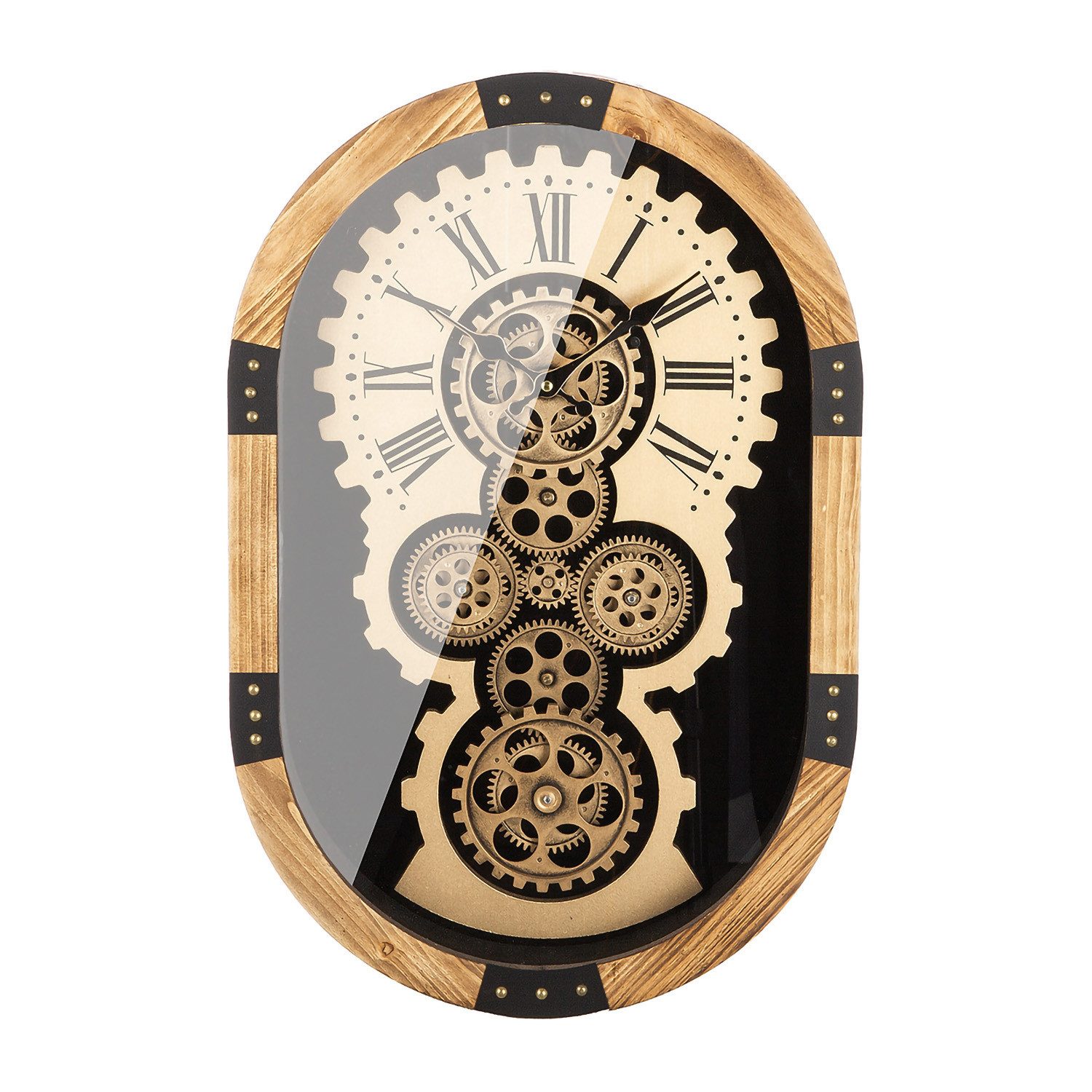 GILDE Wanduhr LADO Wanduhr - gold, schwarz - Kunststoff, Metall - H.58cm x B.38,5cm (Wanddekoration - Wohnzimmer - Uhr an der Wand)