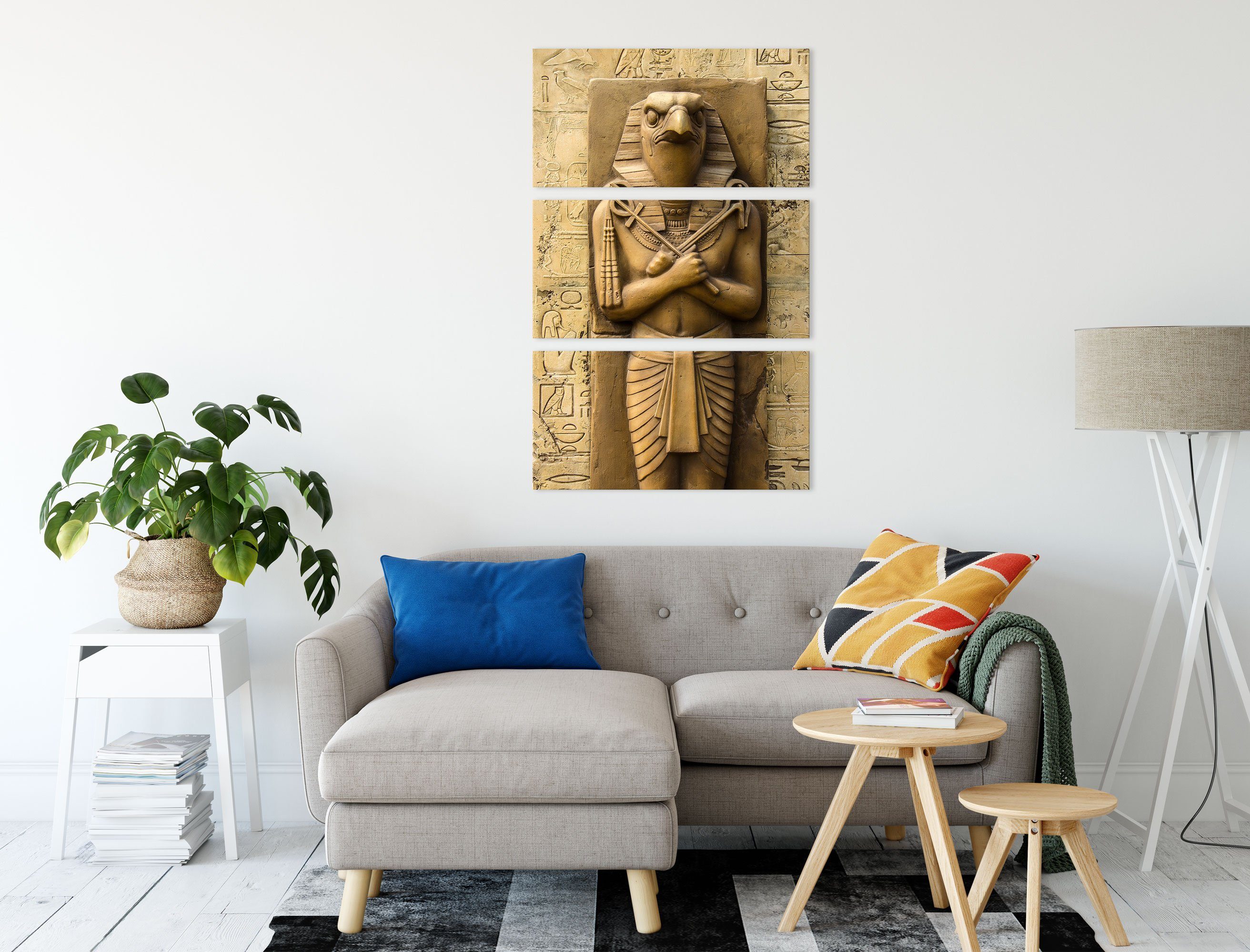 inkl. 3Teiler fertig Gott Zackenaufhänger bespannt, Horus, (1 Leinwandbild Leinwandbild Horus Pixxprint Gott (120x80cm) St), Ägyptischer Ägyptischer