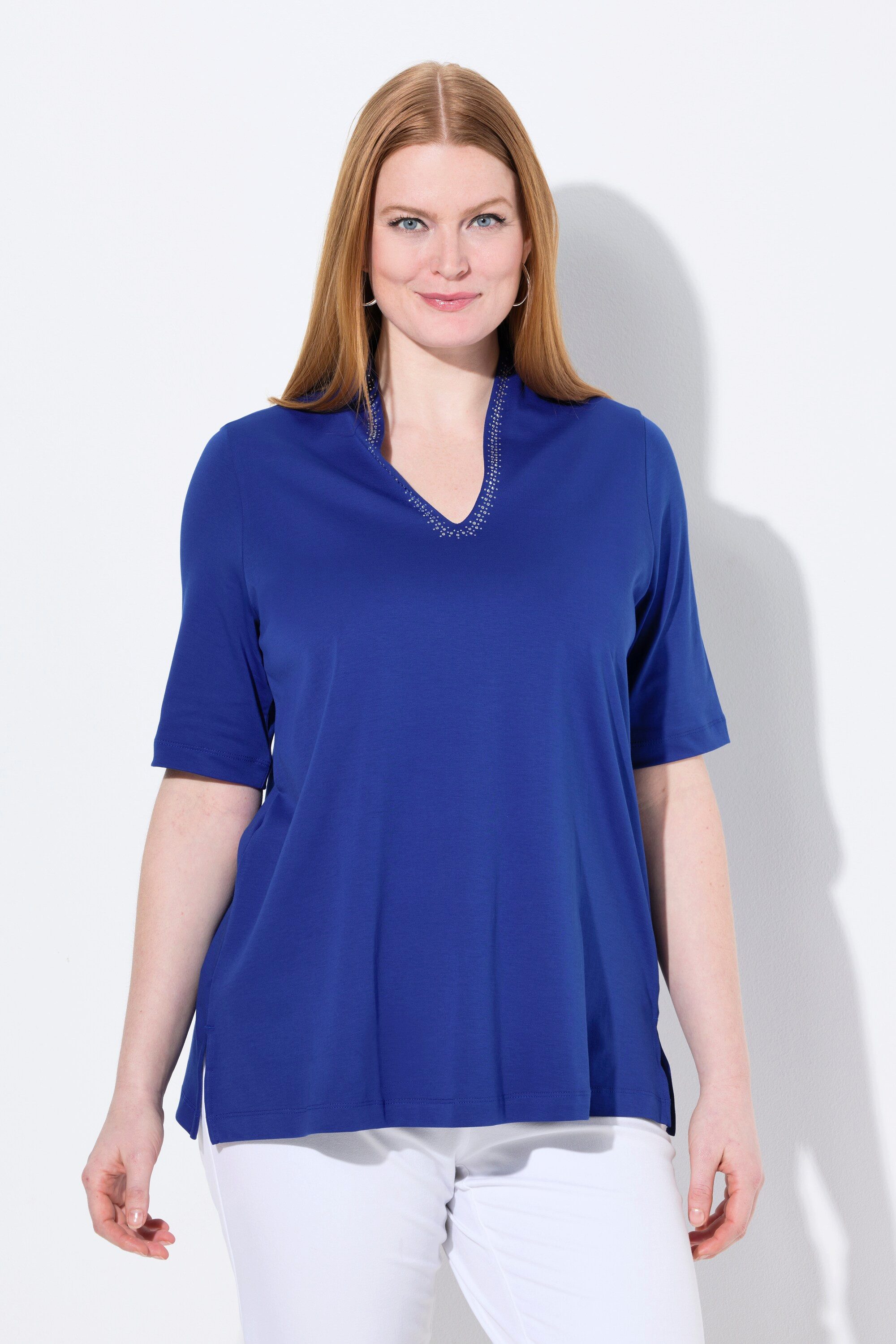 Ulla Popken T-Shirt Shirt A-Linie Kelchkragen Halbarm Pima Cotton