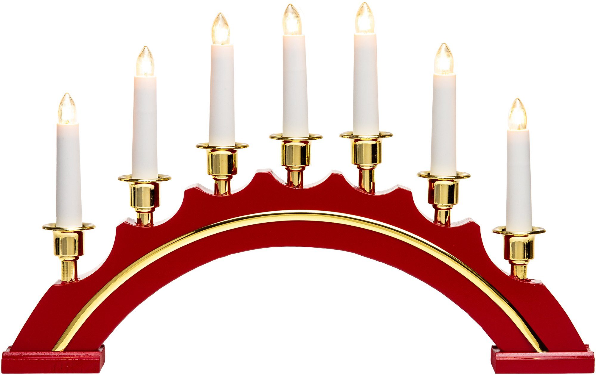 SIKORA Schwibbogen LB64 halbrunder Lichterbogen mit 7 elektrischen Kerzen und Golddekor