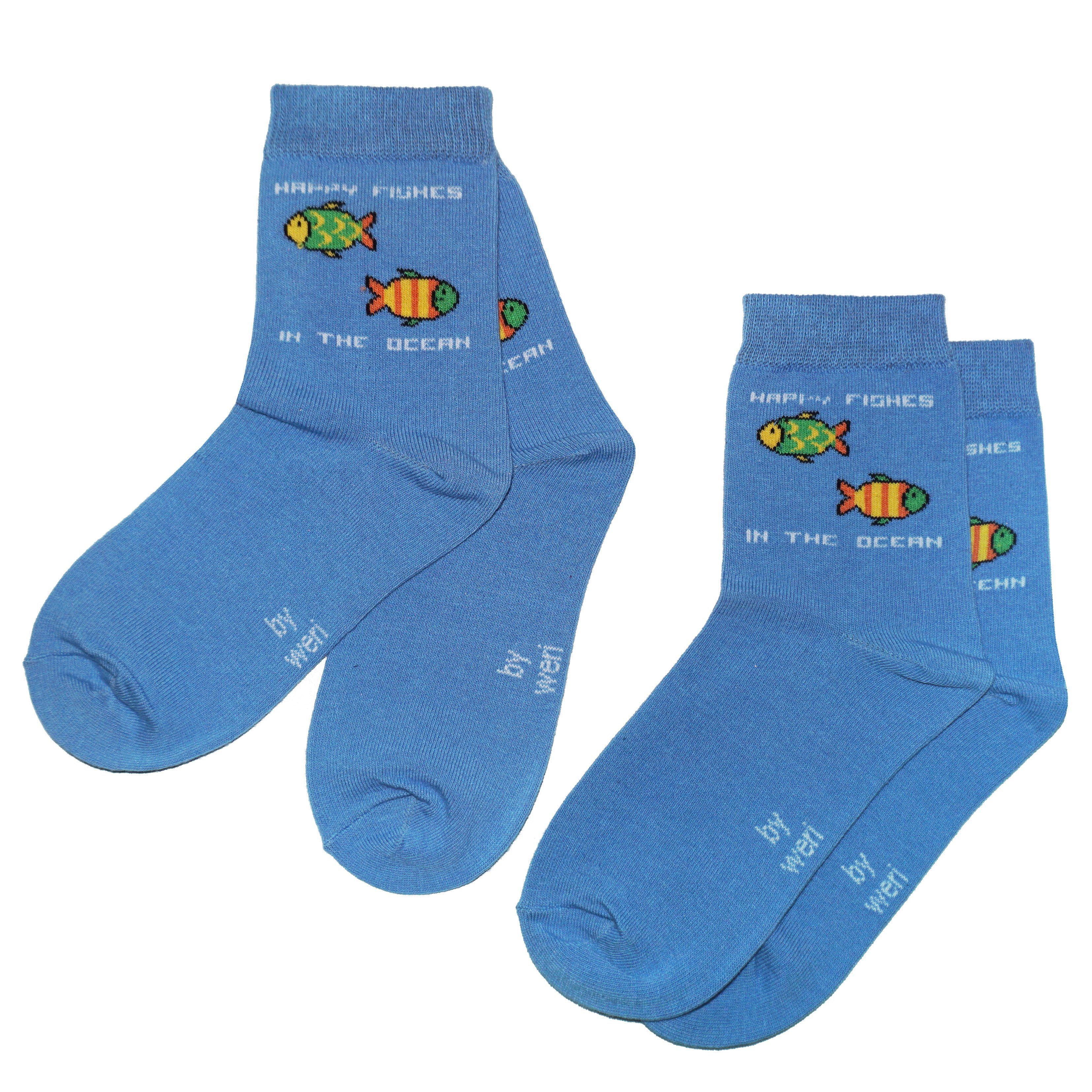 Wäsche Sportsocken WERI SPEZIALS Strumpfhersteller GmbH Socken Kinder Socken 2-er Pack für Jungs Happy Fishes aus Baumwolle (Set