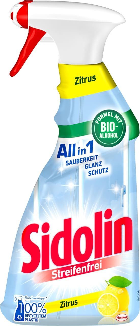 SIDOLIN All in 1 Streifenfrei Zitrus 500 ml Glasreiniger (1-St. für strahlenden Glanz & gegen Mikrorisse)