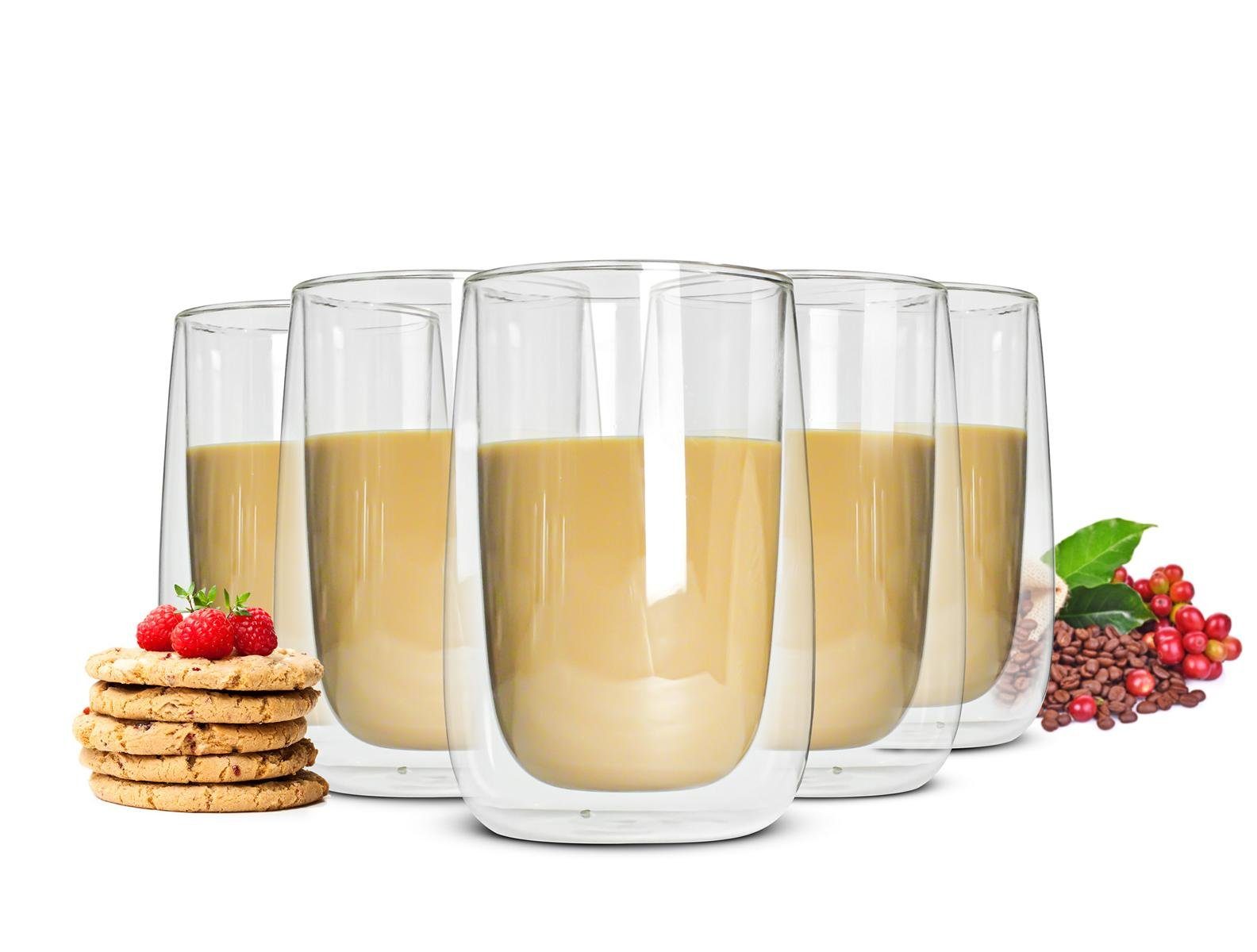 Sendez Thermoglas 6 Doppelwandige Latte Macchiato Gläser 380ml, Glas