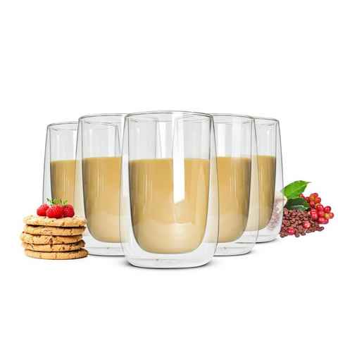 Sendez Thermoglas 6 Doppelwandige Latte Macchiato Gläser 380ml, Glas