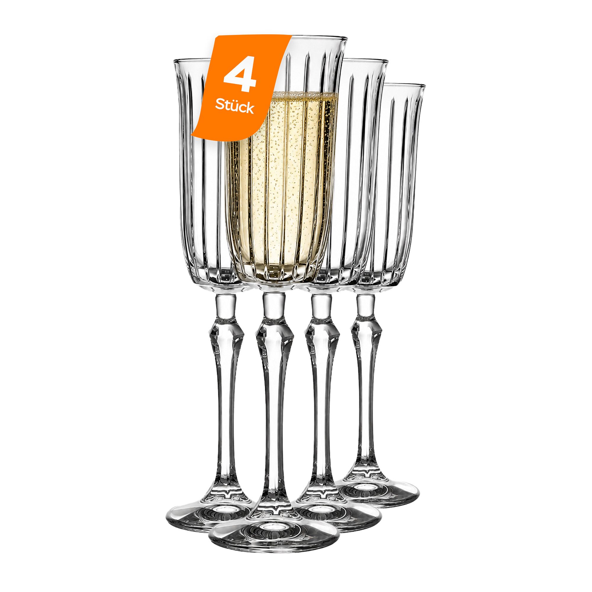 Pasabahce Sektglas Joy Champagne Flute 175 ml, 4-tlg., Glas, Schlanke Form für stilvollen Sekt- und Champagnergenuss