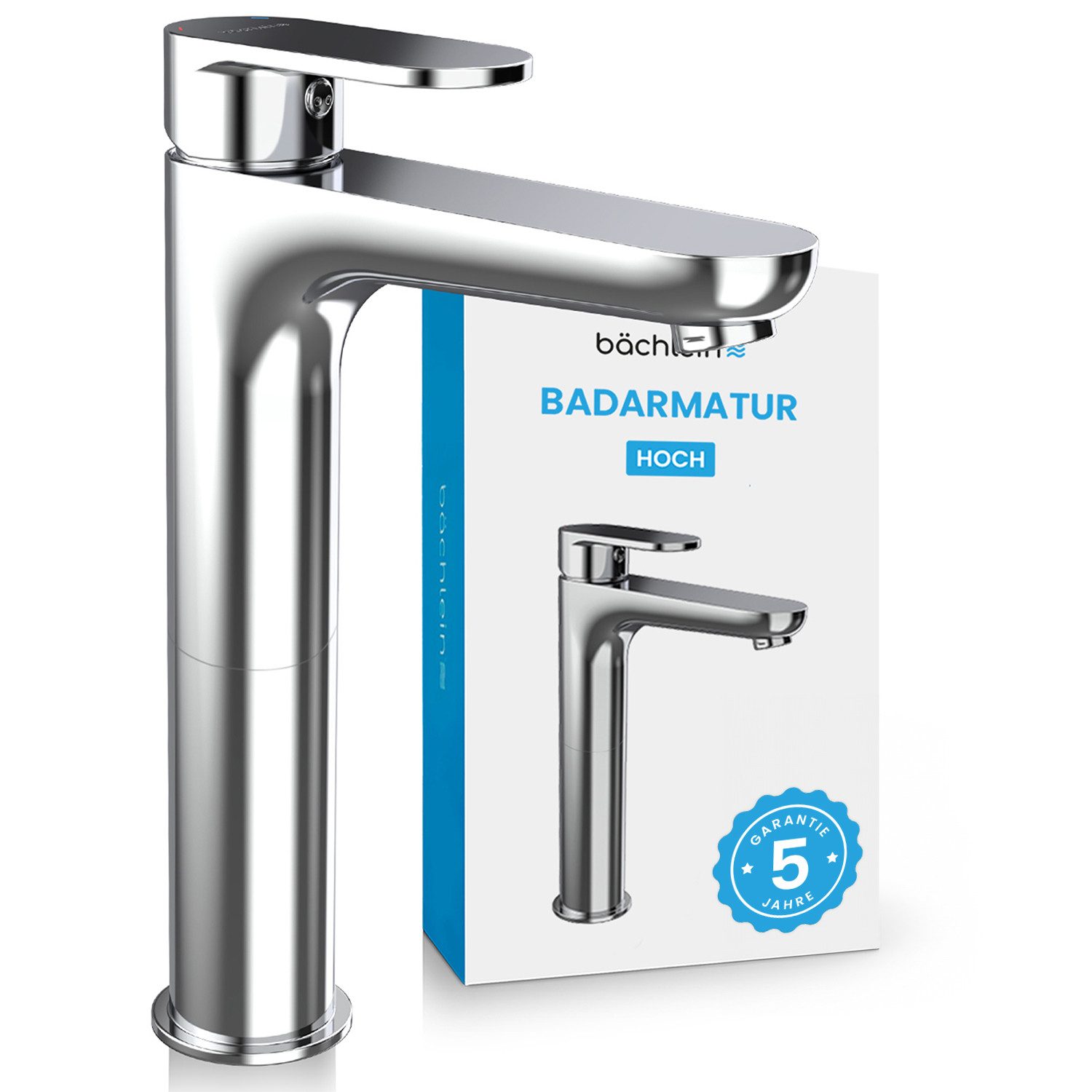 Bächlein Badarmatur Keila - hoch, minimalistisches Design - ideal für Aufsatzwaschbecken