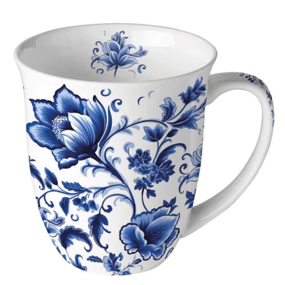 Ambiente Luxury Paper Products Becher Blumen, Rosen, Pflanzen, Sommer, Frühling, Herbst, Winter Kollektion, 1-tlg., Porzellan Trinkbllecher Becher 0,4 l Lebendiger, Frühling, Frühlingsblumen, Sommer Blumen Motiv - Becher 0,4 l, Delfter Blau mit Blumenmust