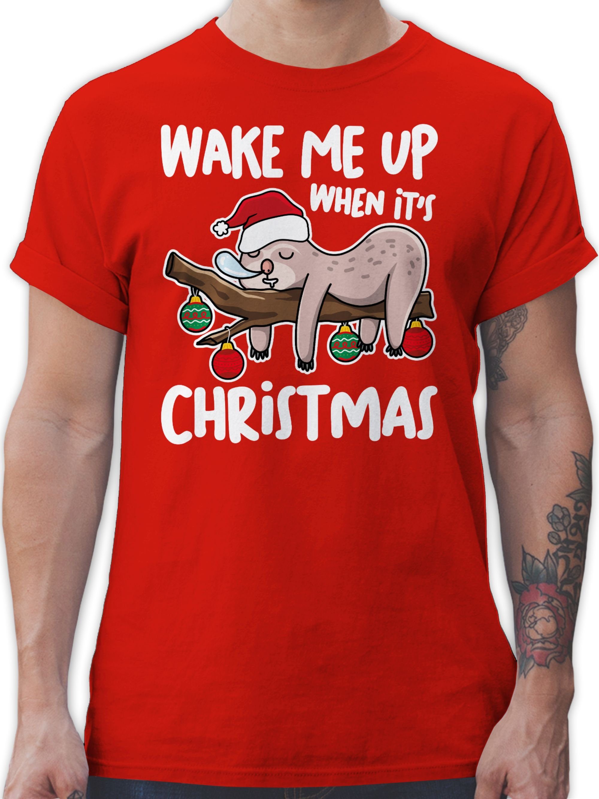 Shirtracer T-Shirt Wake me up when it's christmas - weiß Weihachten Kleidung 02 Rot