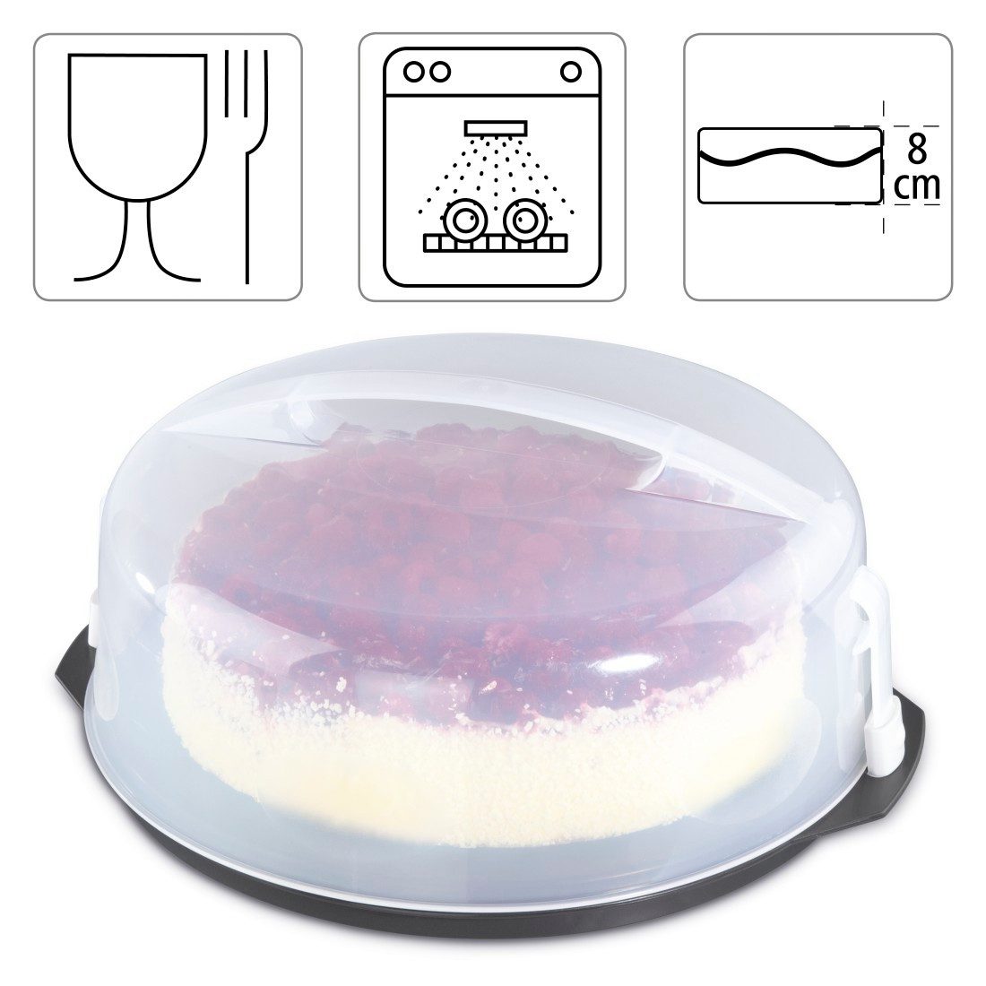 Xavax Kuchentransportbox Kuchentransportbox, Kuchenbox mit Haube, Partybutler - rund, Kunststoff, (2-tlg), Ø 31,5 cm, Höhe 14 cm