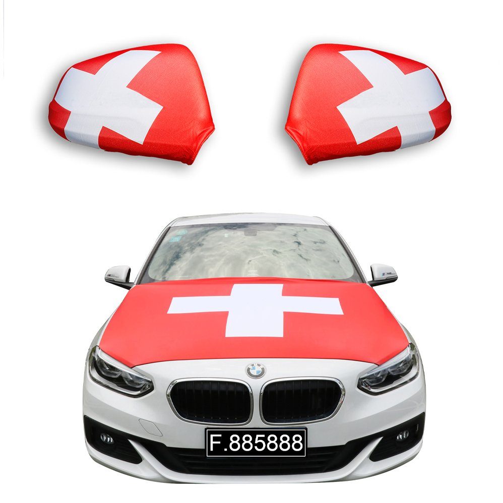Sonia Originelli Fahne Fanset 115 x "Schweiz" alle PKW Modelle, Flagge, Motorhaube ca. Switzerland 150cm Außenspiegel gängigen für Flagge: Motorhauben