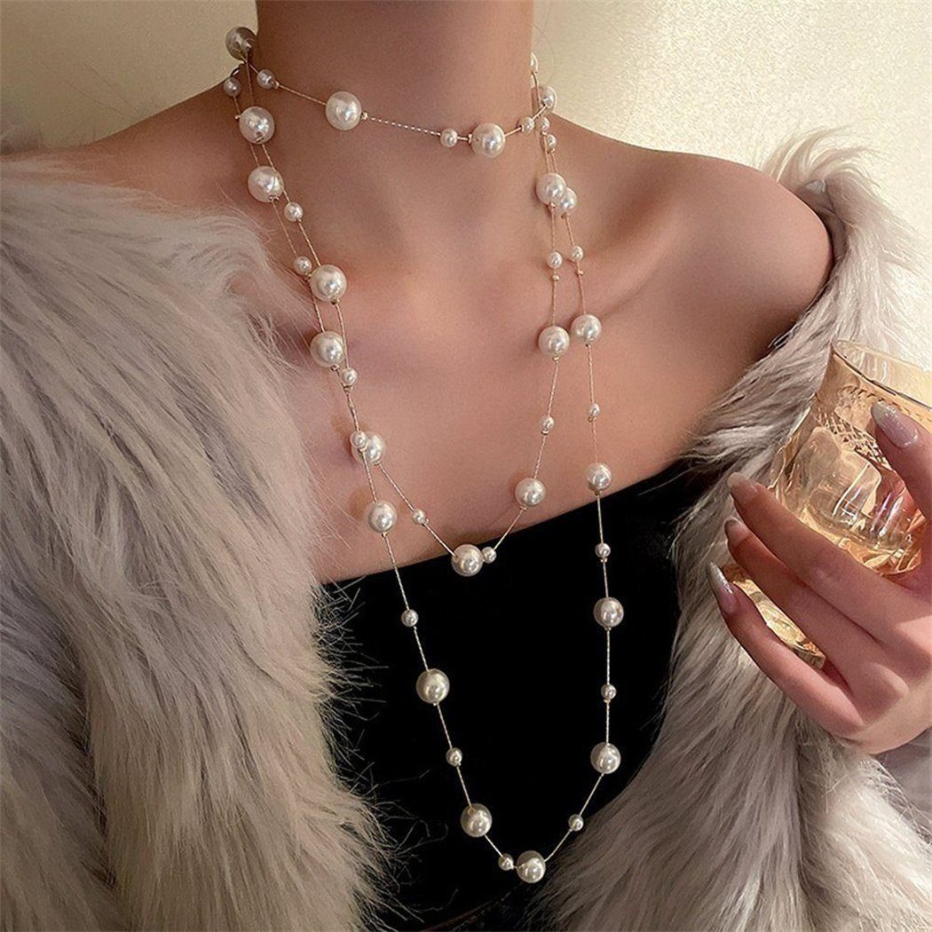 Kette mit Fashion Faux Anhänger DAYUT Women's Gravur mit Long Perlenkette Multi (1-tlg) Layers