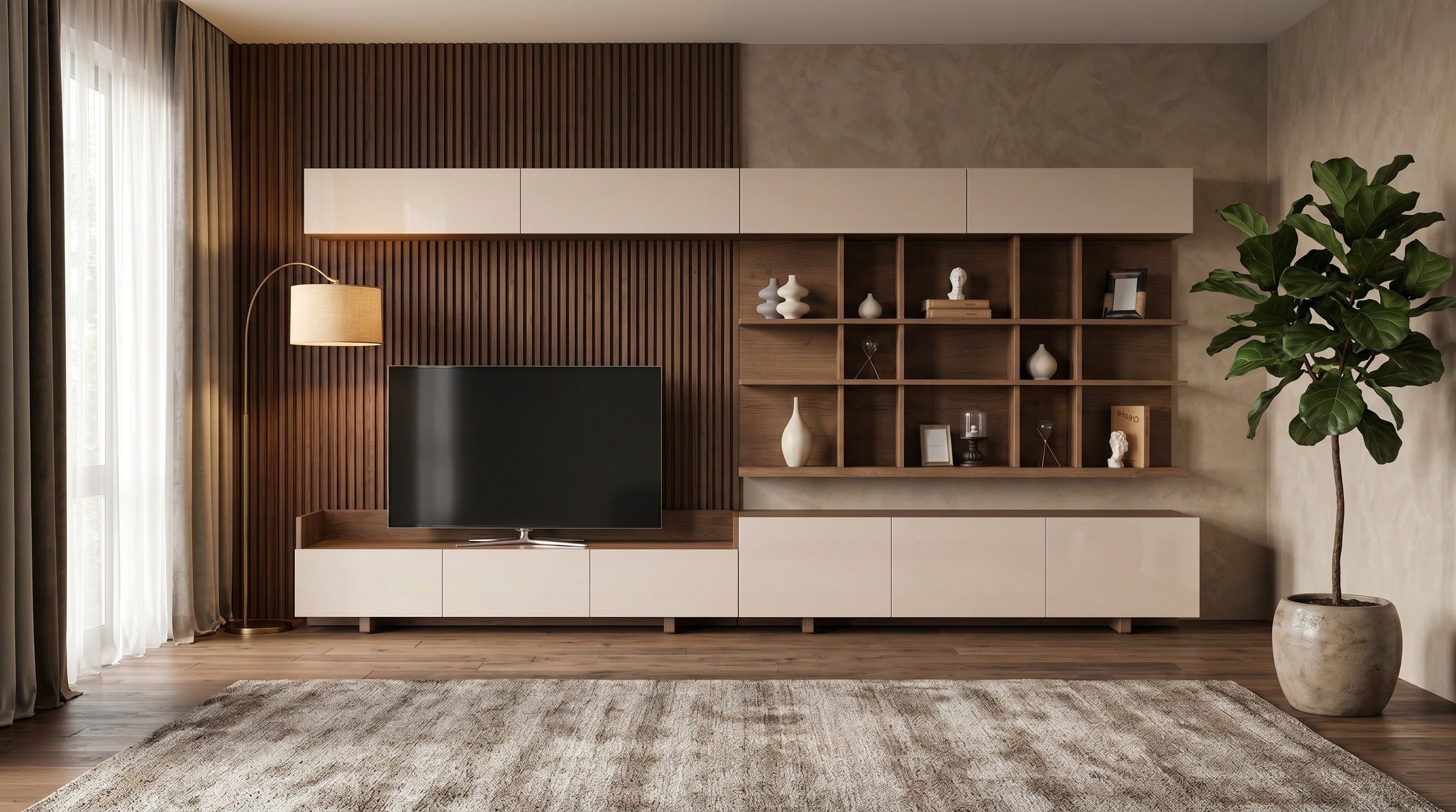 Xlmoebel Wohnwand Moderne Wohnwand in Braun mit eleganter Holzverarbeitung, Made in Europa