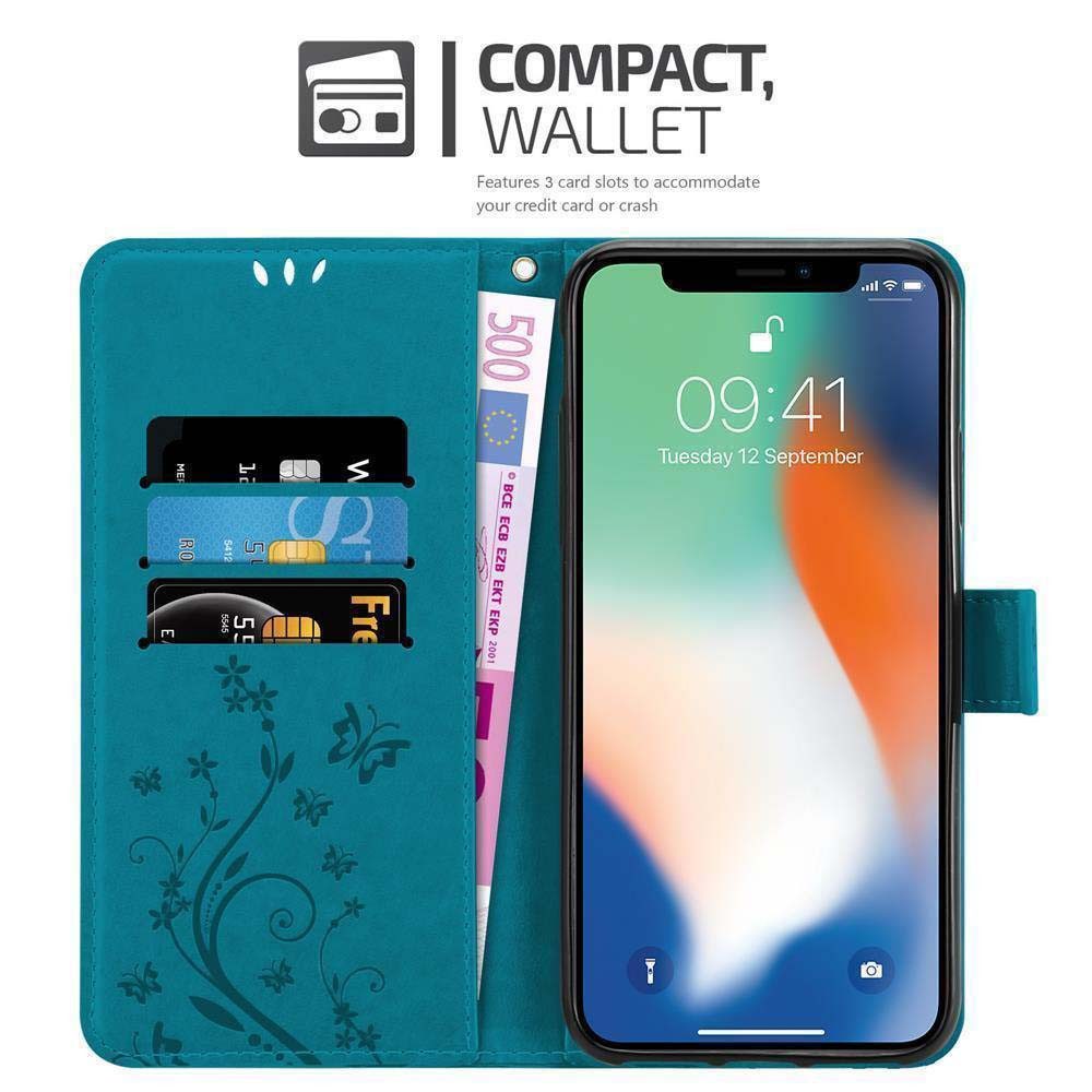 Cadorabo Handyhülle für iPhone X / XS Hülle Apple iPhone X / XS, Hülle Schutzhülle Blumen Flower mit Standfunktion Kartenfach Magnet
