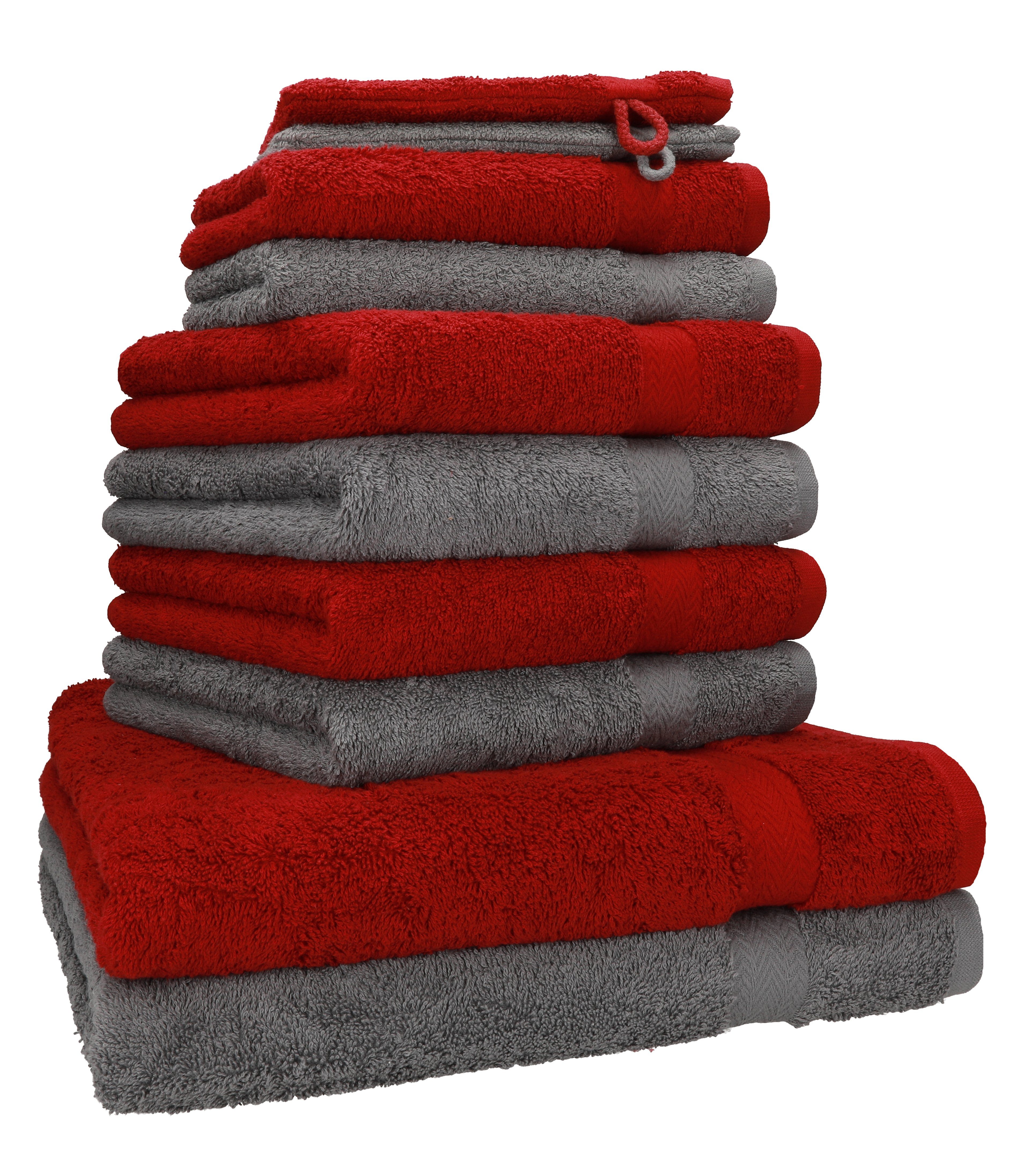 Betz Handtuch Set 10-TLG. Handtuch-Set Premium Farbe Dunkelrot & Anthrazit, 100% Baumwolle (Set, 10-St), saugstark und strapazierfähig