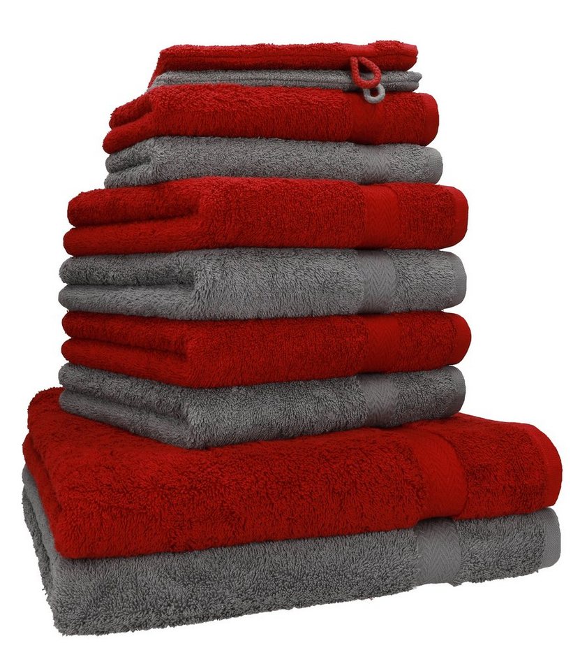 Betz Handtuch Set 10-TLG. Handtuch-Set Premium Farbe Dunkelrot & Anthrazit,  100% Baumwolle, (Set, 10-tlg), saugstark und strapazierfähig