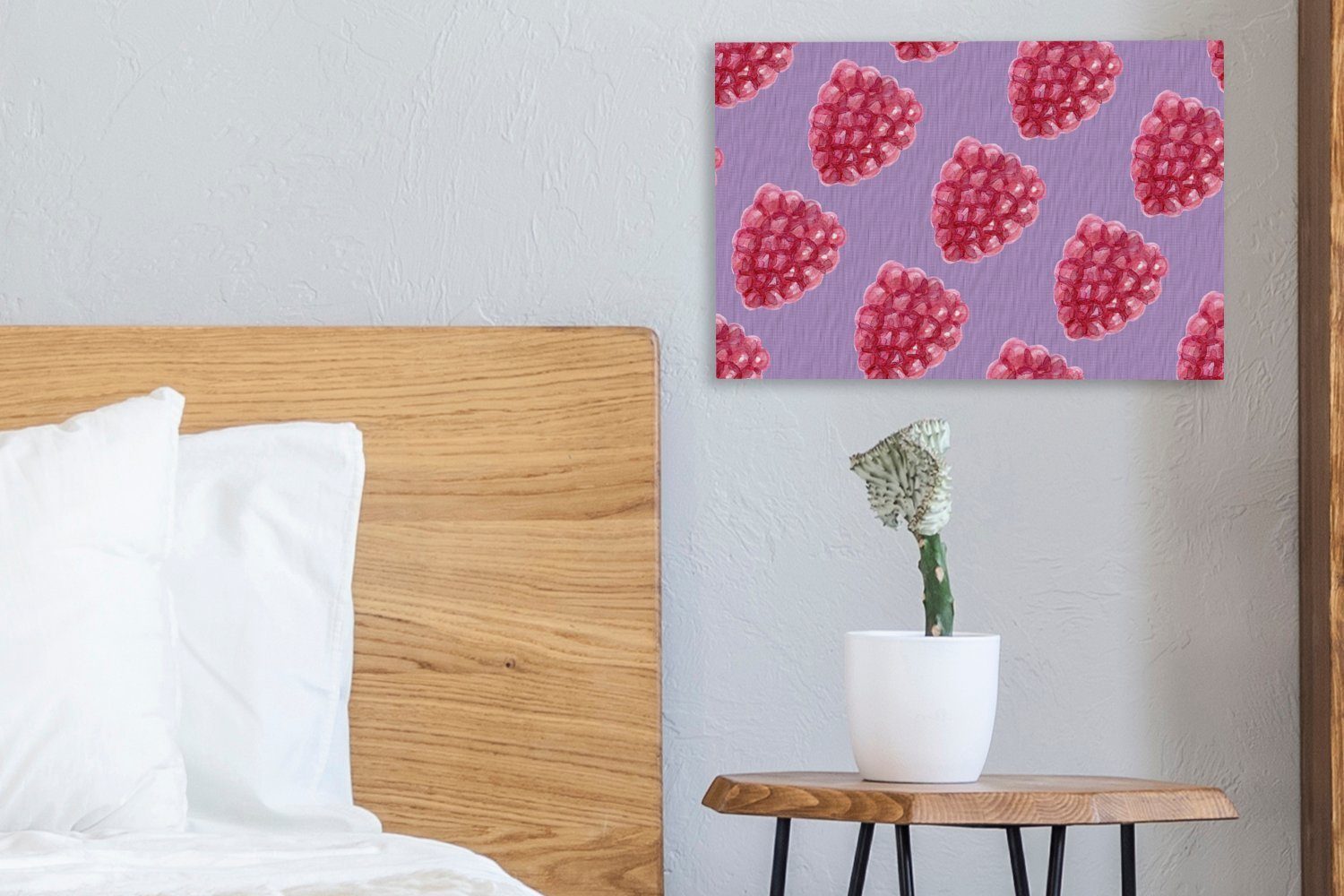 OneMillionCanvasses® Leinwandbild Himbeere - Obst St), - Leinwandbilder, Aufhängefertig, (1 cm Wanddeko, 30x20 Wandbild Aquarell