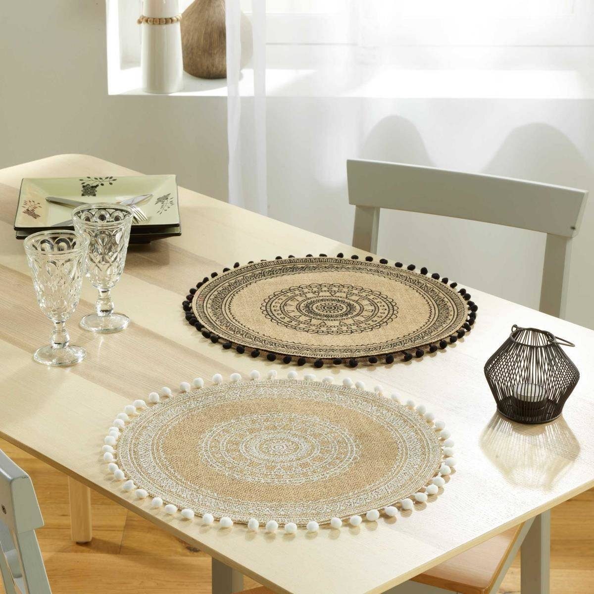 Douceur d'intérieur Dekomatte Platzmatte RENATA, Jute, mit Pompons, Ø 38 cm, Zubehör für Tischdekoration