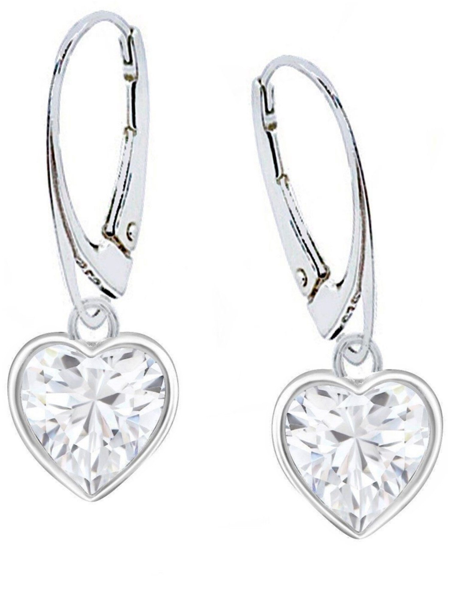 Goldene Hufeisen Paar Ohrhänger Zirkonia Herz Brisur Ohrringe aus 925 Sterling Silber (Hängeohrringe, inkl. Etui), Damen Silber-Schmuck mit Steine