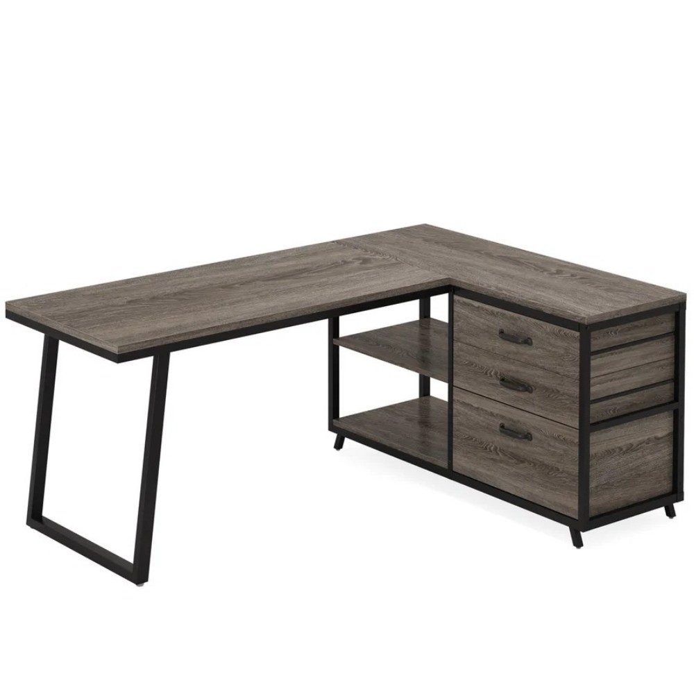 Celya Computertisch 135 cm reversibler L-förmiger Schreibtisch (mit 3 Schubladen und Regalen)