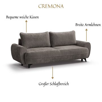 Beautysofa Ecksofa Stilvolles elegantes bequemes Sofa mit großem Schlafbereich CREMONA, B:241/H:95/T:107cm