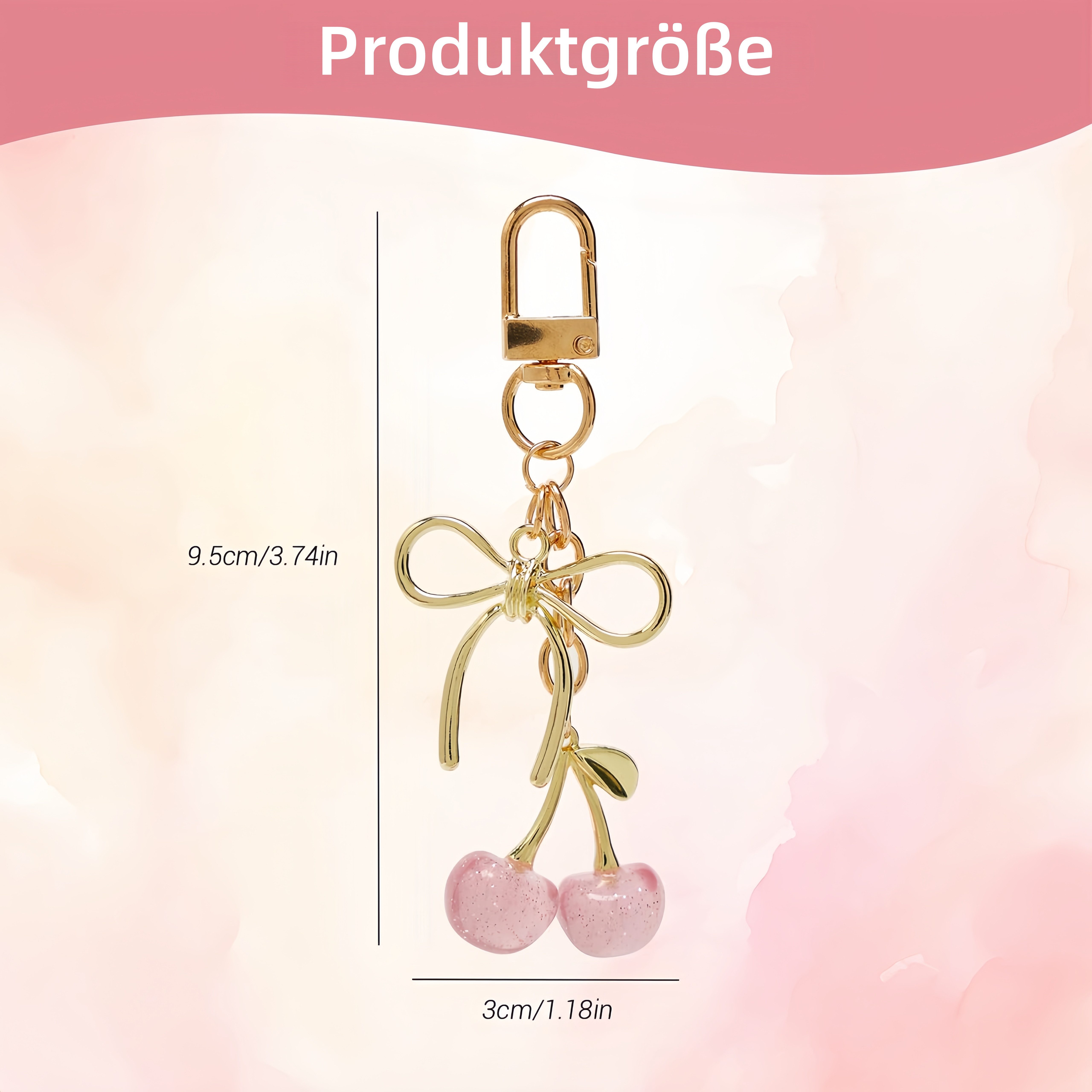 FOUORTUNATE-BEE Schlüsselanhänger Kirsch-Schlüsselanhänger mit Schleife – Süßer Taschen- & Autoanhänger, Niedlicher Taschenanhänger als Geschenk zu Muttertag & Geburtstag