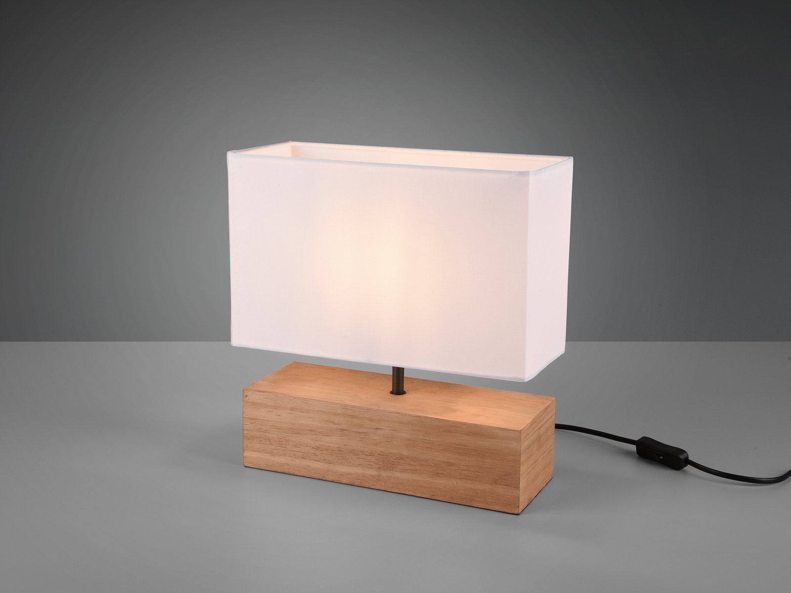 Reality Leuchten LED Nachttischlampe mit Holzfuß & Stoffschirm, Höhe 30cm, dimmbar, LED wechselbar, Warmweiß, rechteckige Tischlampe skandinavisch für Fensterba – Bild 3 von 5