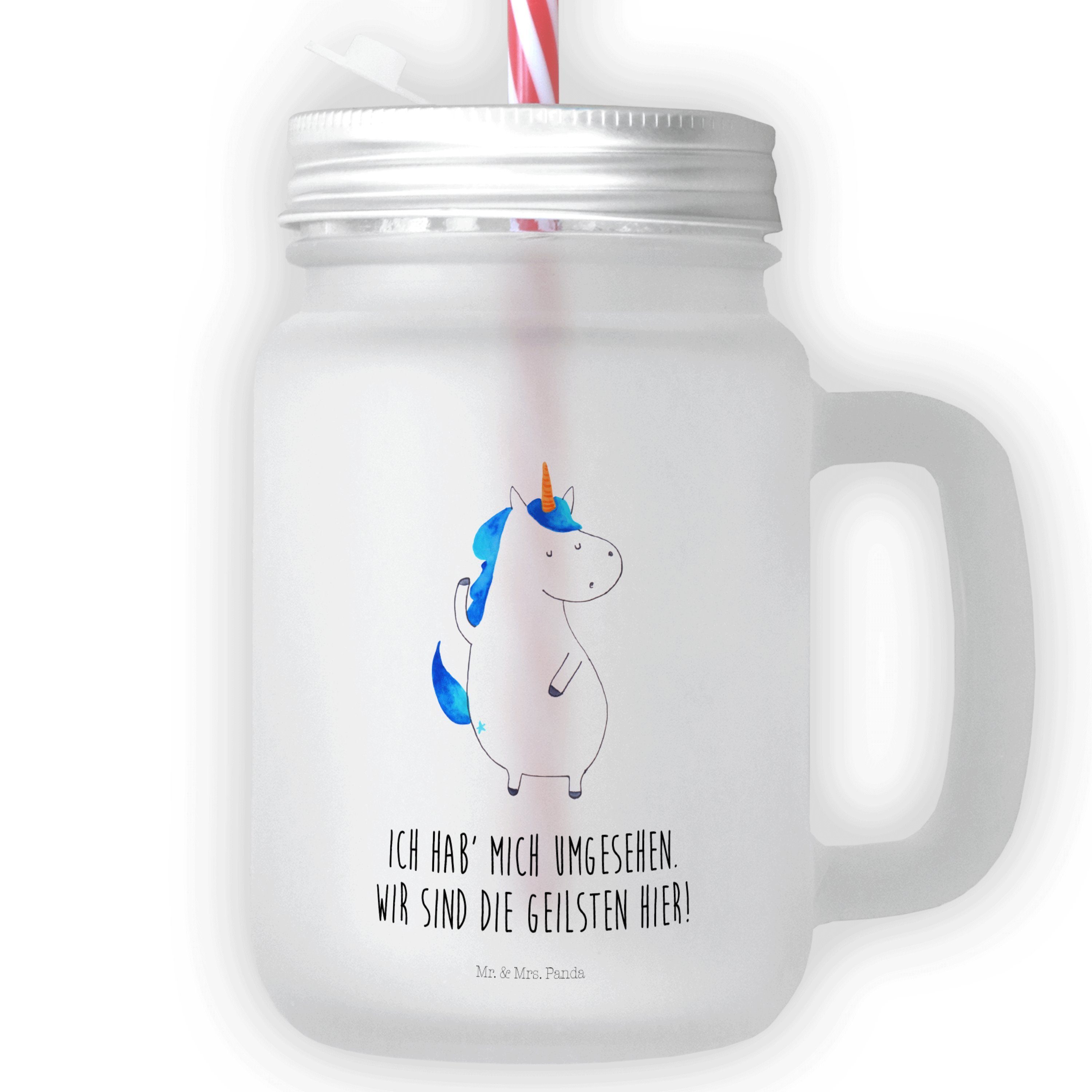 Mr. & Mrs. Panda Glas Einhorn Mann - Transparent - Geschenk, Unicorn, Strohhalm Glas, Mason, Premium Glas