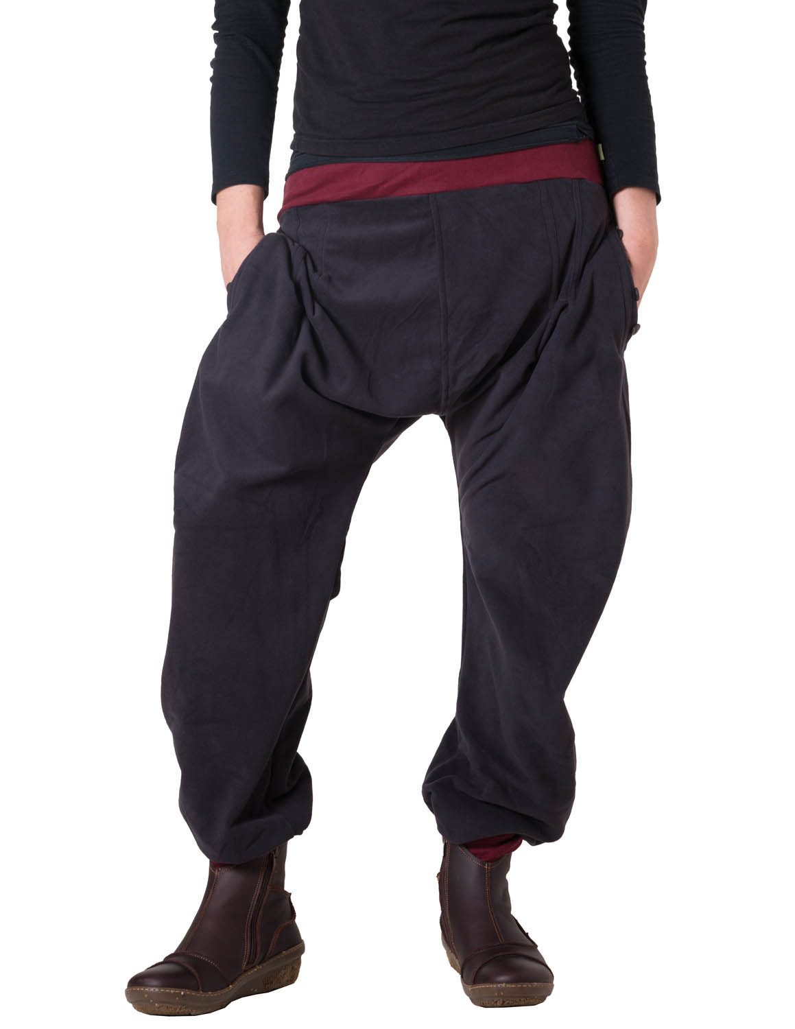 Vishes Pumphose Fleece Haremshose Damen Pumphose Kontrastbund Taschen Warm Alternative Mode, Boho, Hippie, Ethno, Festival