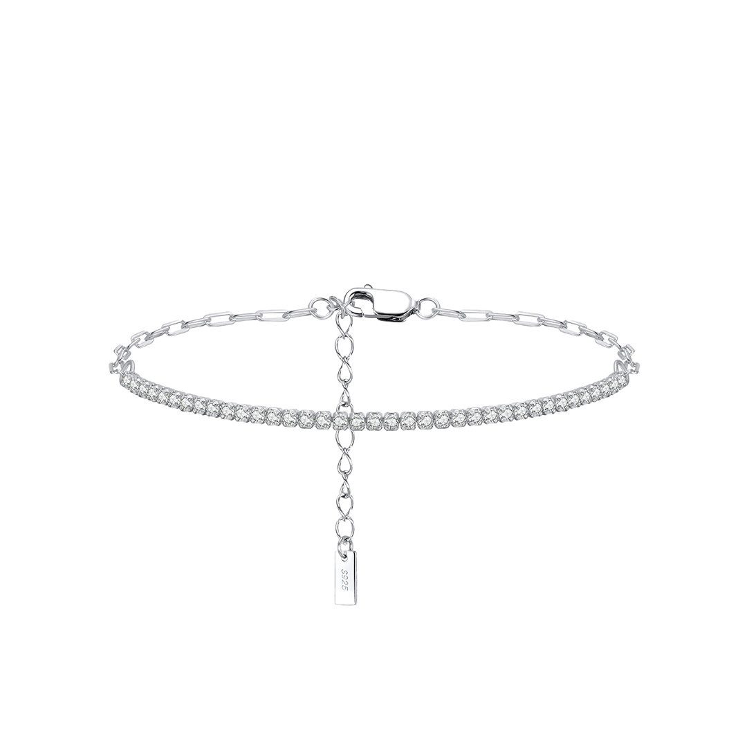 Suzan Gold Tennisarmband Glimmence – 925 Silber Armband mit Tennisdesign & Paperclip-Kette