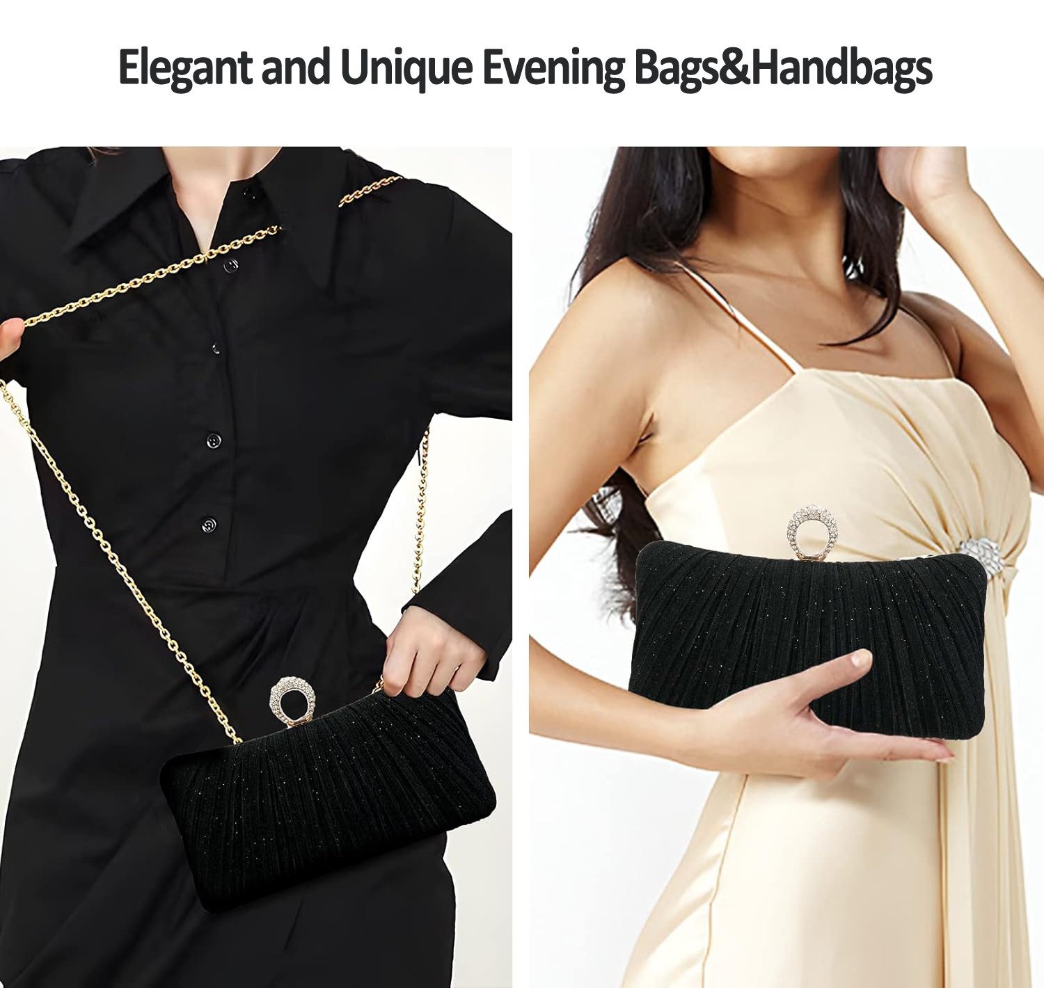 nsihing Abendtasche Damen Mode Abendtasche: Falten Handtasche, Glitzer Abendtasche, ideal für Brauthochzeiten, Bälle und Cocktailpartys – Bild 5 von 5