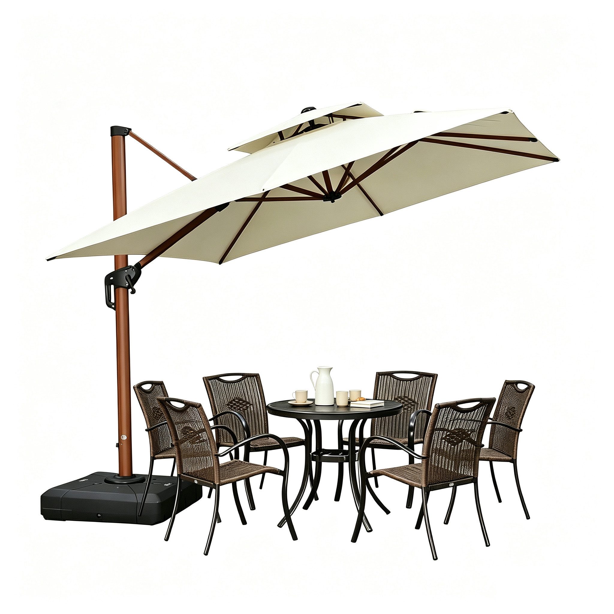 PURPLE LEAF Sonnenschirm Holzoptik Quadratischer Außenbereich Alu Ampelschirm, Gartenschirm, LxB: 365,00x365,00 cm, 360°Rotation, Sonnenschutz UV50+, für Garten, Terrasse, Pool