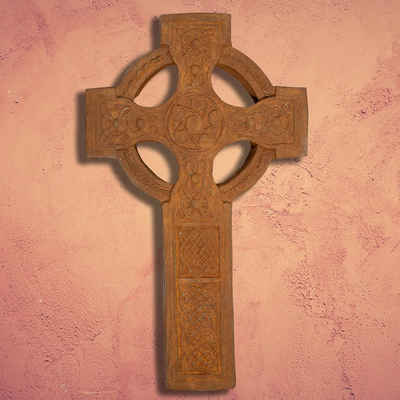 Antikas Gartenfigur Keltisches Kreuz, Rost-Optik, Grab Dekoration, Steinkreuz Antik