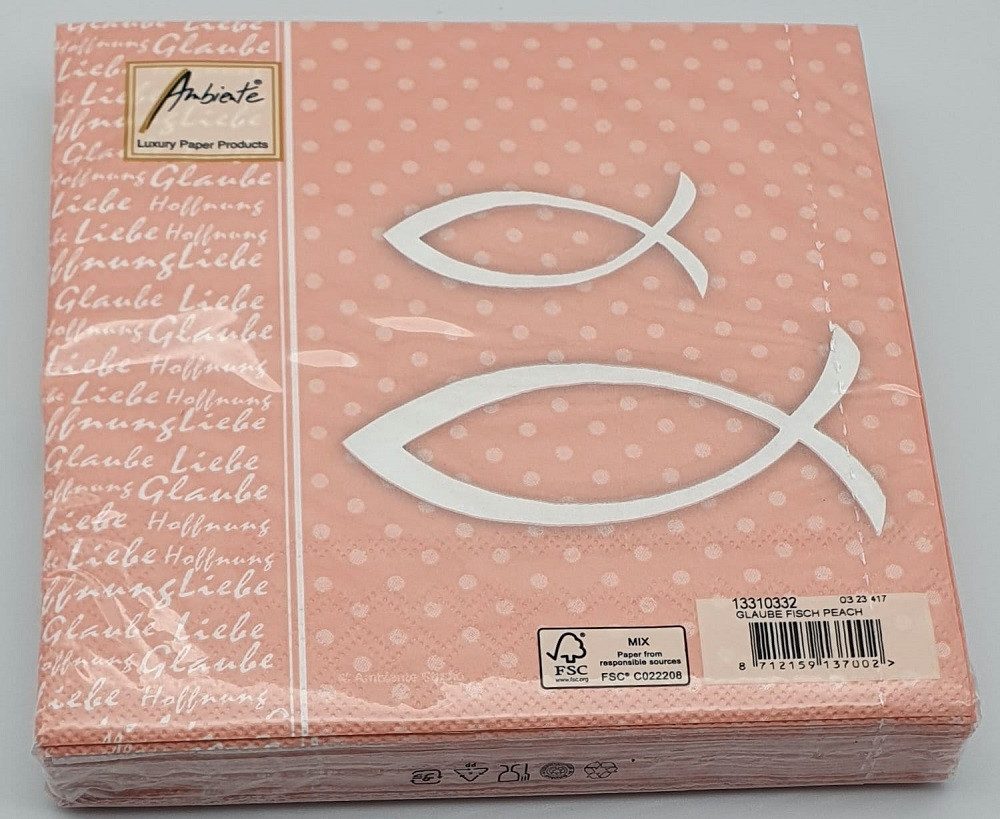 Ambiente Luxury Paper Products Papierserviette Konfirmation / Kommunion Fisch, Christliche Symbole als Tischdeko, (20 St), Decoupage, Serviettentechnik, Ideal als Geschenk