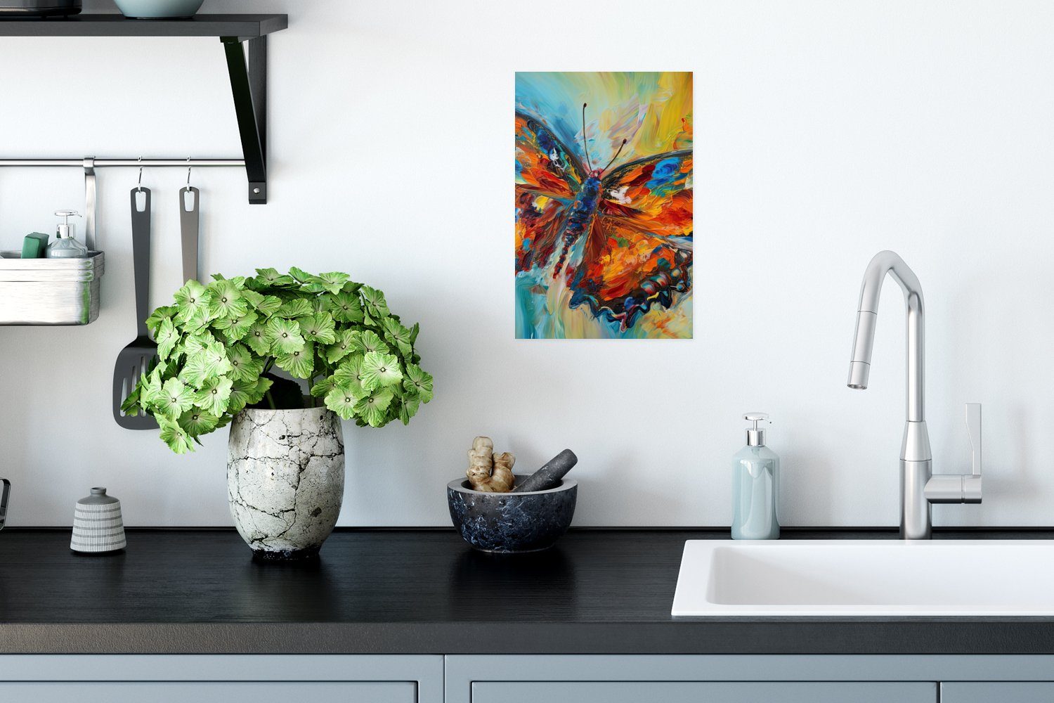 MuchoWow Poster Schmetterling - (1 Wandbild, Wandposter St), Poster, Rahmen Wohnzimmer, Kunst - Ohne - Farben Malerei, für