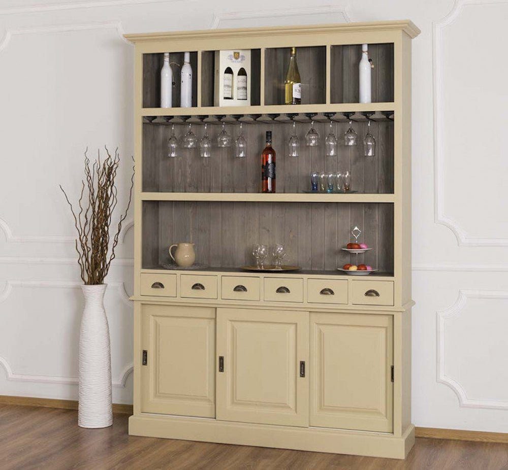 Massivholzmoebel-Becker Buffet Großer Buffetschrank aus Massivholz mit Glashalterungen