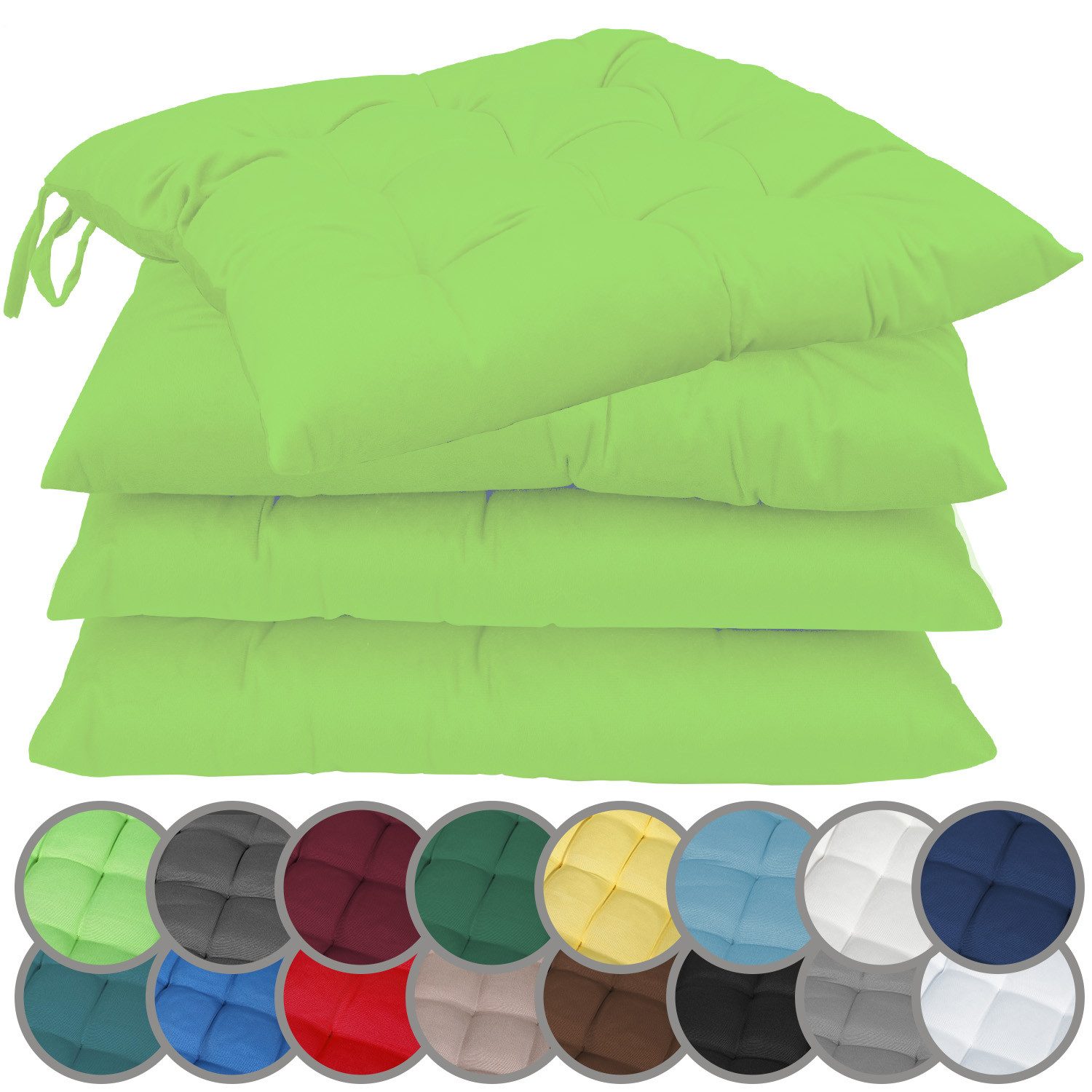 NatureMark Подушки 4er-Set Подушка для стула 40x40cm mit Bändern, Sitzpolster Kissen 4er Pack, schadstoffgeprüft, Apfel grün