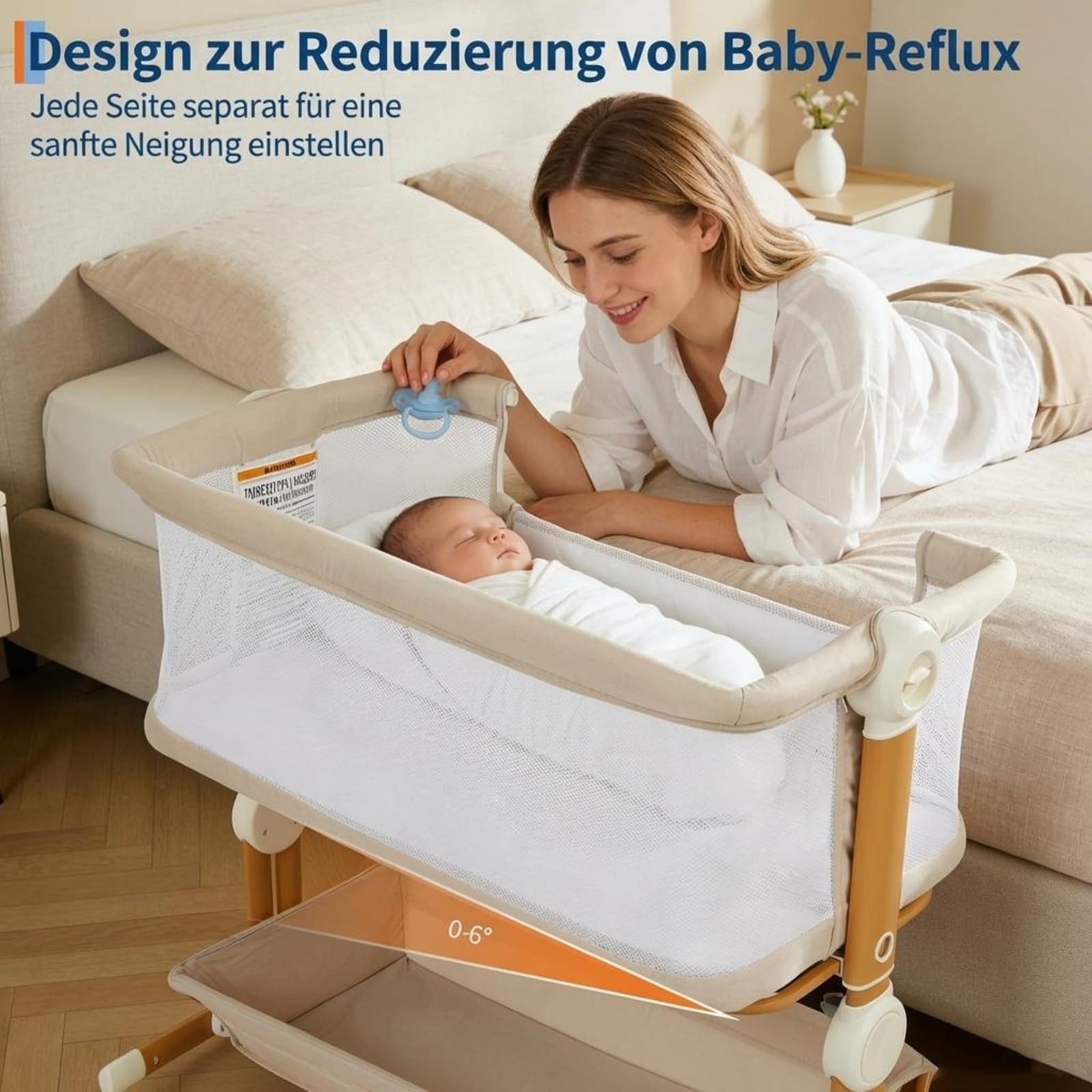 GarveeMore Babybett 3-in-1 Beistellbett Mobiles Babybett, höhenverstellbar, atmungsaktiv