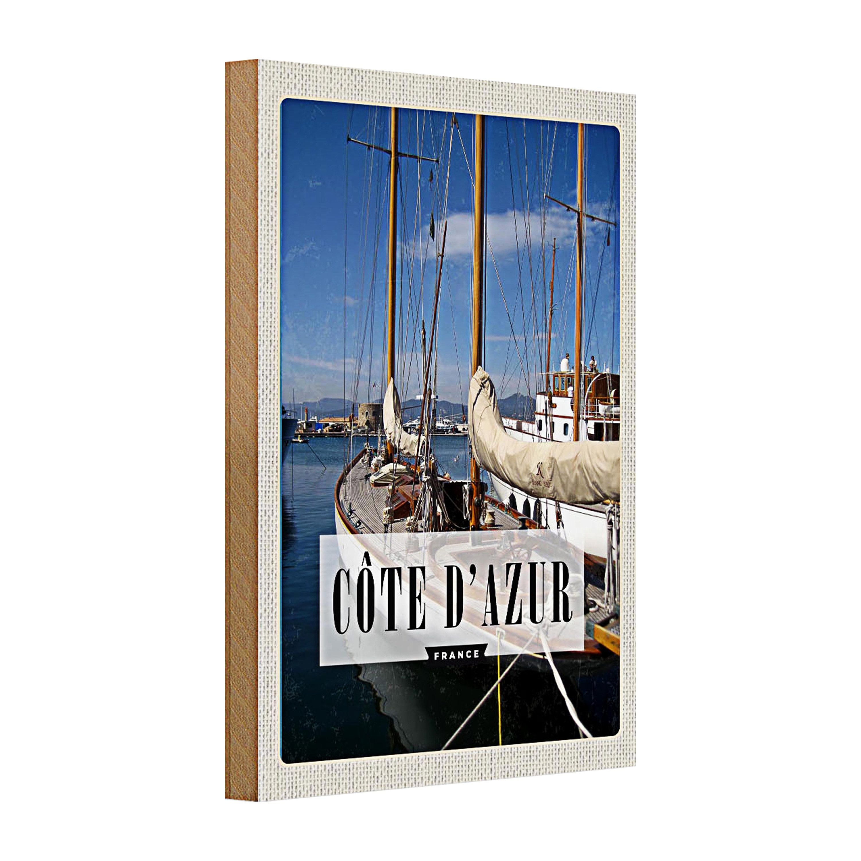 Roomando Holzbild Holzschild Reise 20x30cm Cote d'azur France Urlaubsort Meer