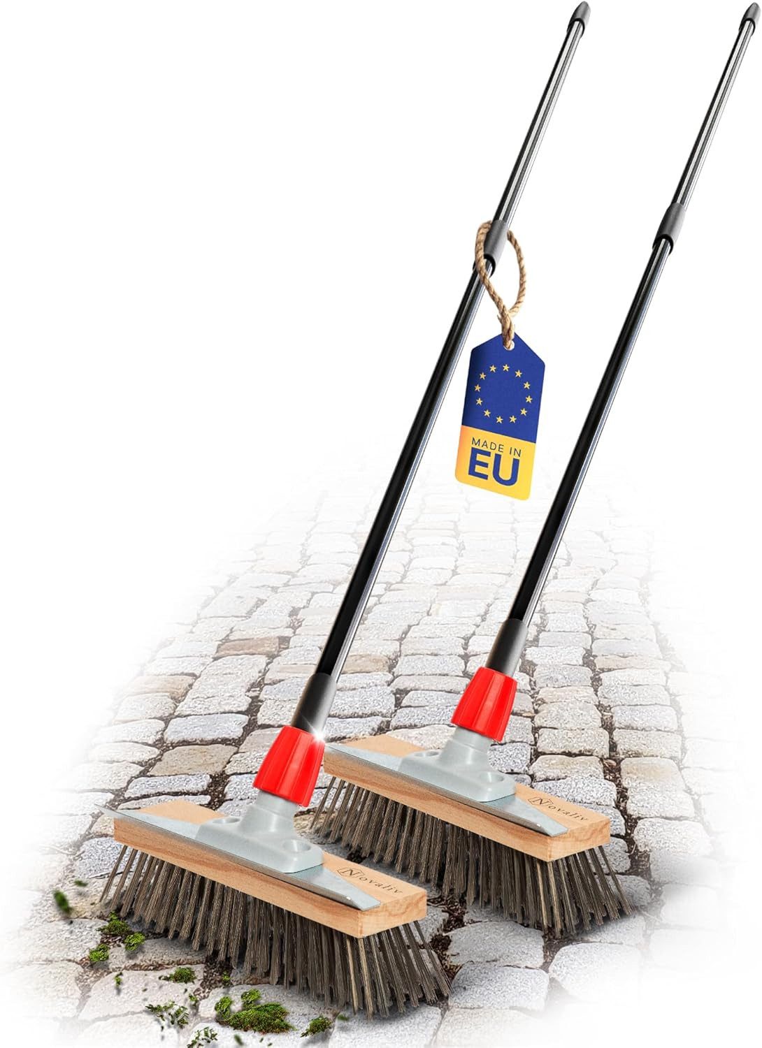 Novaliv Drahtbürste 30763-19444-2x, (2-tlg), Novaliv 2X Robuster Drahtbürste mit Stiel - Stahlbesen mit Teleskopsti