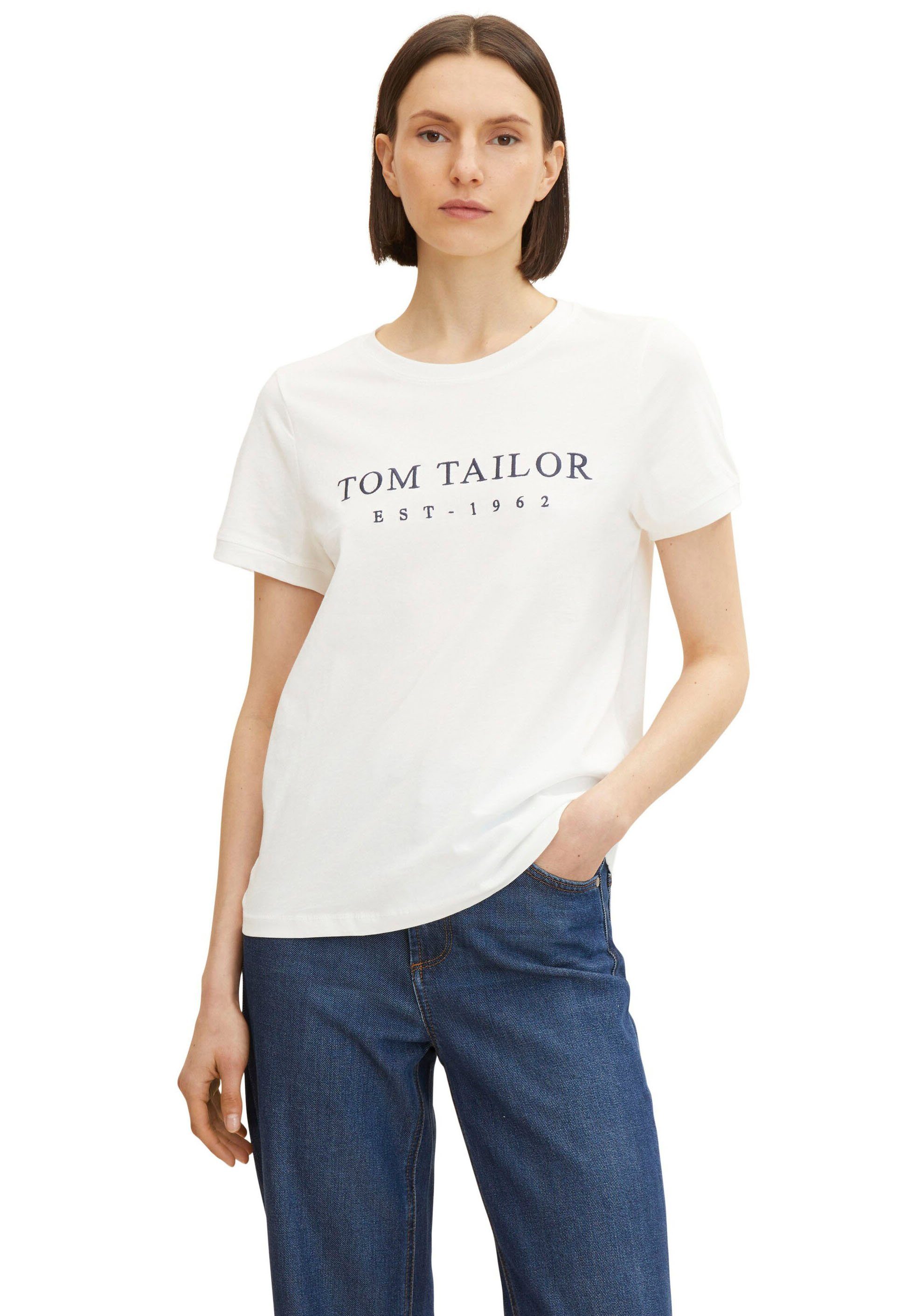 TOM TAILOR T-Shirt T-Shirt Logoprint wollweiß | 