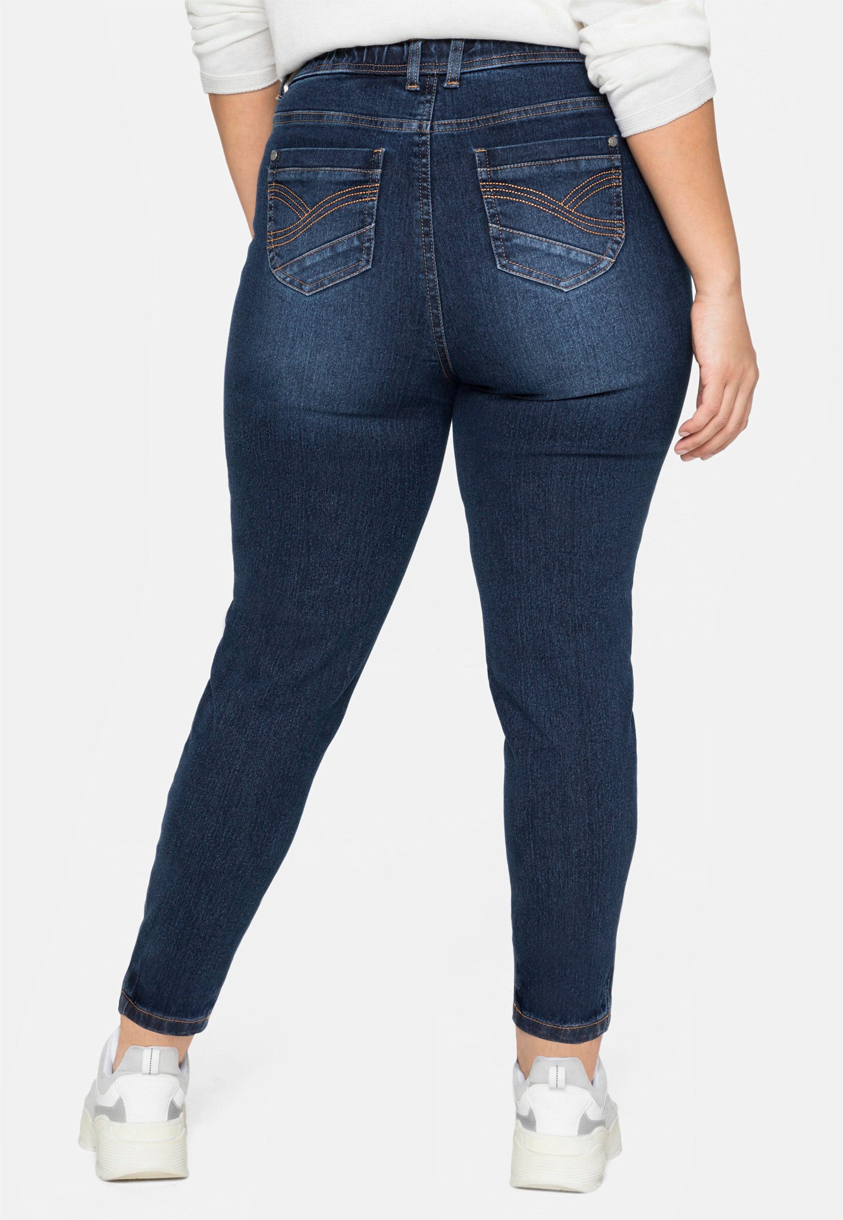 Sheego Bequeme Jeans Stretch-Jeans normal mit Gummibund und Gürtelschlaufen