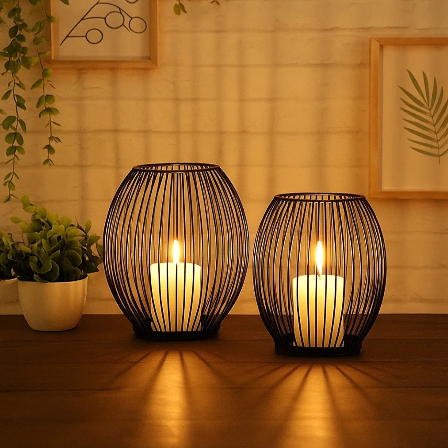 BigDean Kerzenständer 2x oval Deko Kerzenhalter Metall Schwarz Kerzen Ständ günstig online kaufen