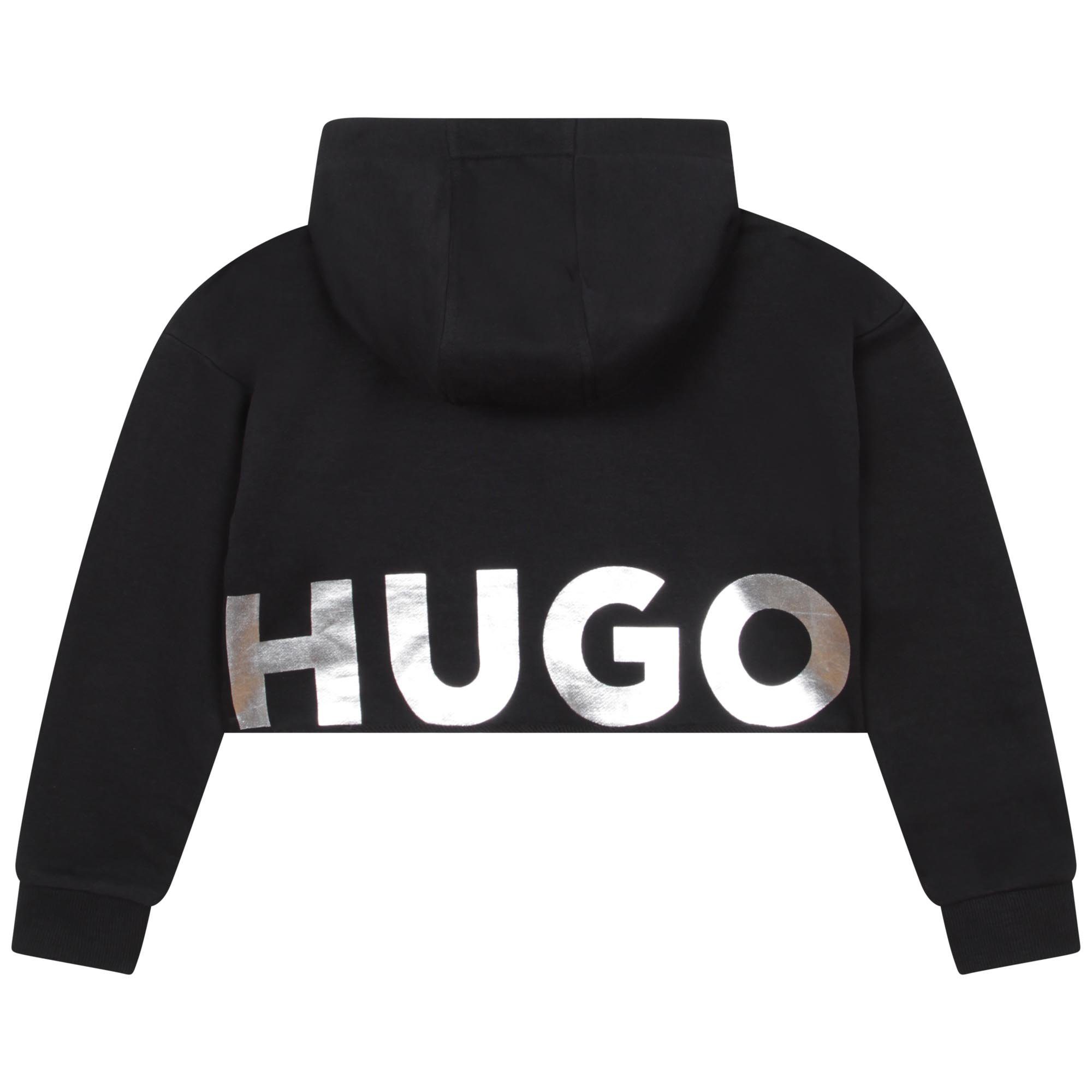 mit HUGO Kapuzenpullover BOSS Hoodie schwarz silber Kids HUGO Logo