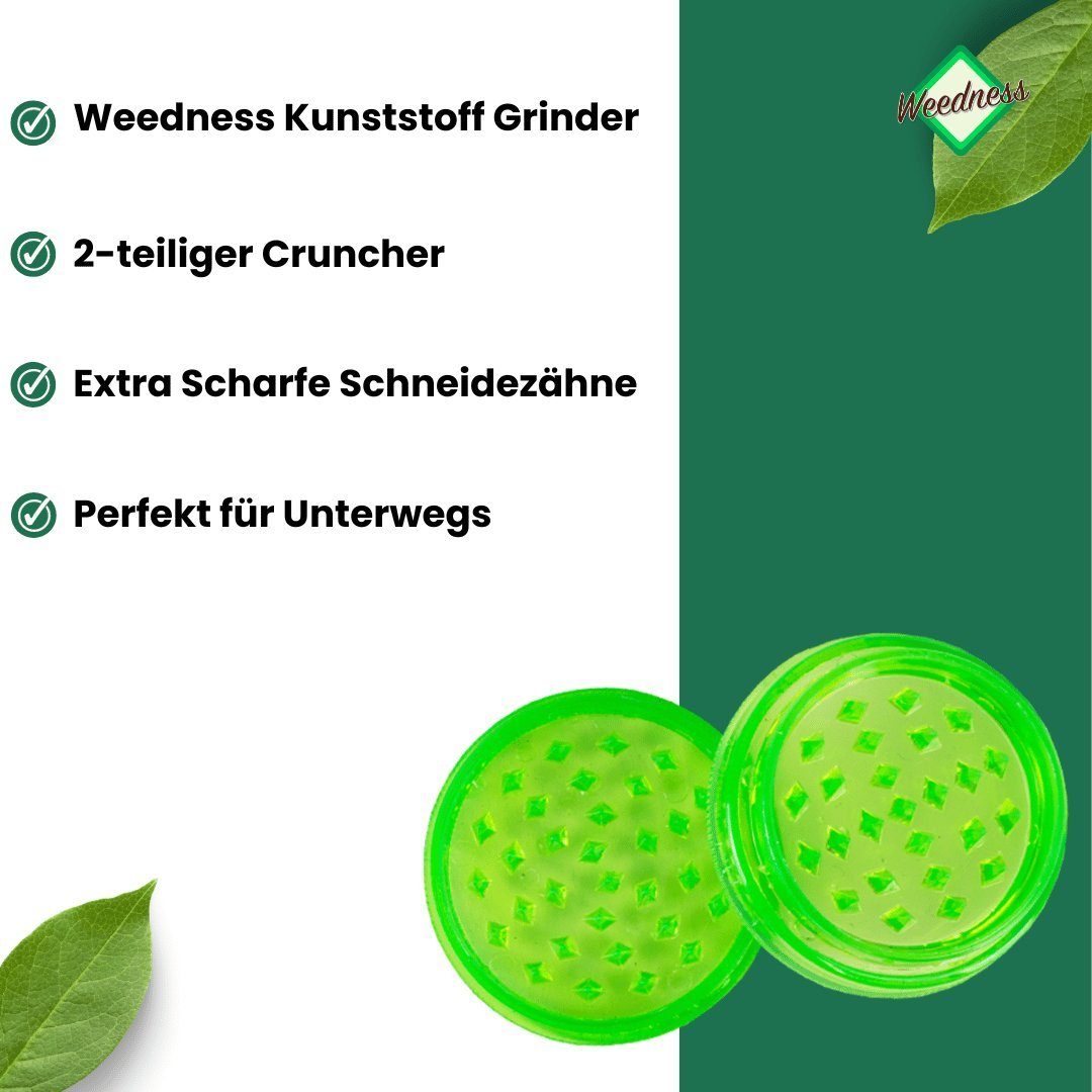 Weedness Kräutermühle Grinder Plastik Kunststoff Cruncher Crusher 4-teiliges Mini Crunsher klein Set