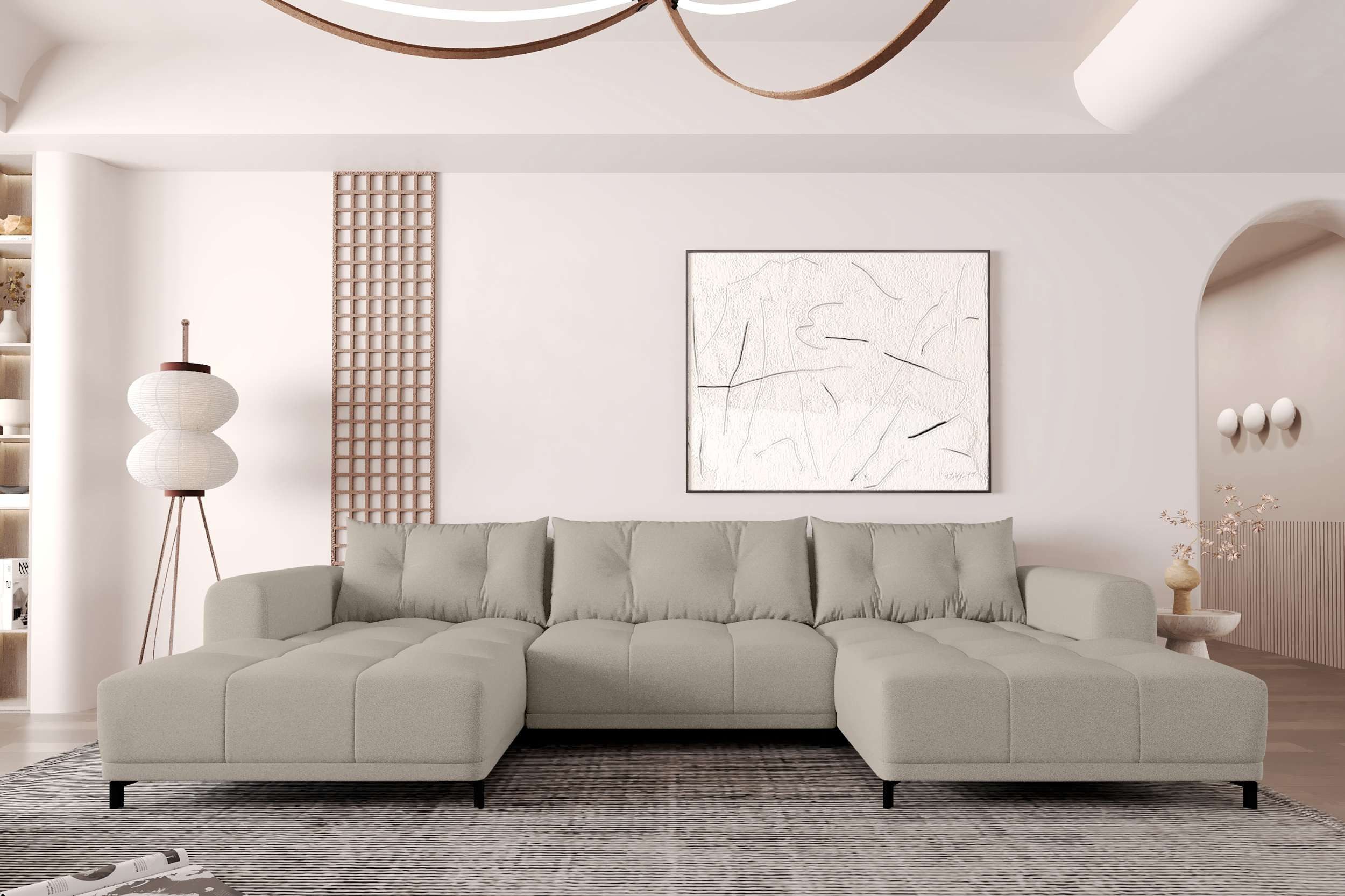 99rooms Wohnlandschaft Massimo, Sofa, U-Form, mit Schlaffunktion, Rundumbezug, in Strukturstoff NEVE